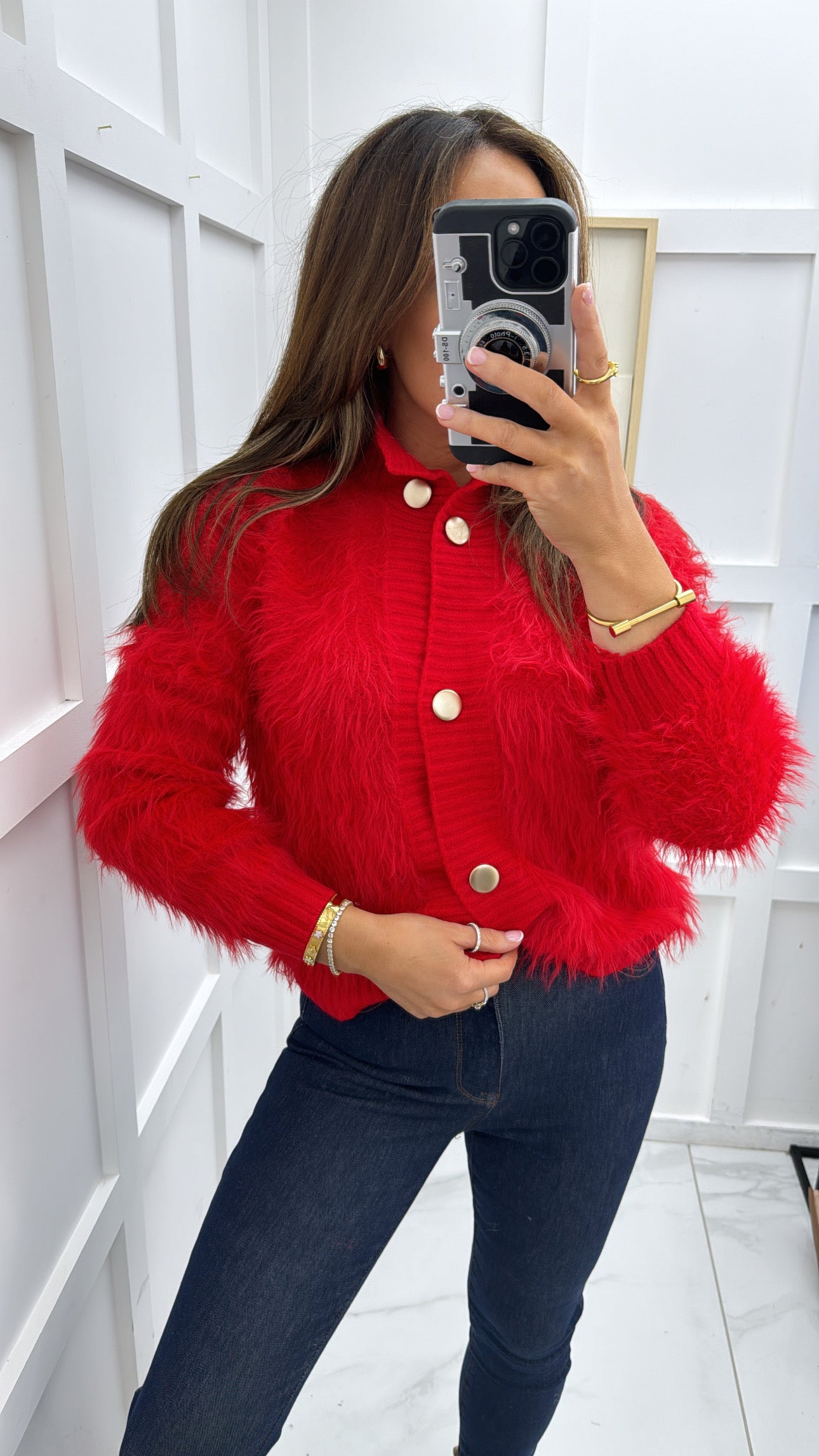 ANNABELLE red fur knit cardigan