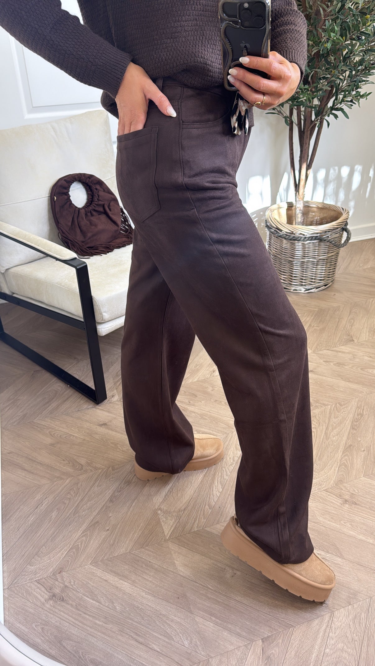 BETTY brown faux suede trousers