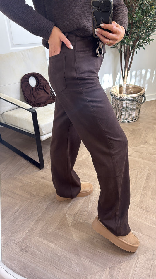 BETTY brown faux suede trousers