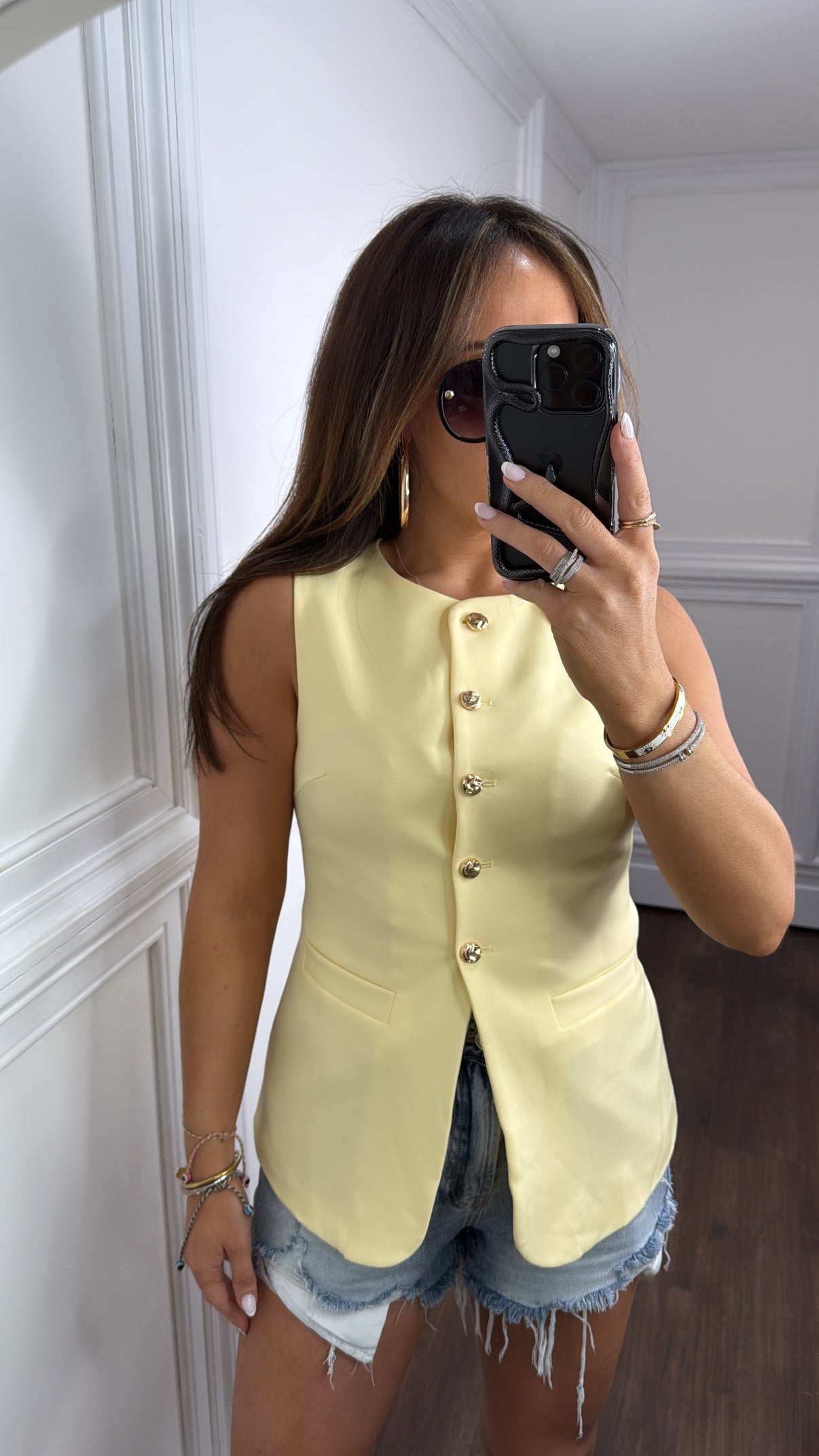 ANYA lemon tailored waist coat with gold buttons