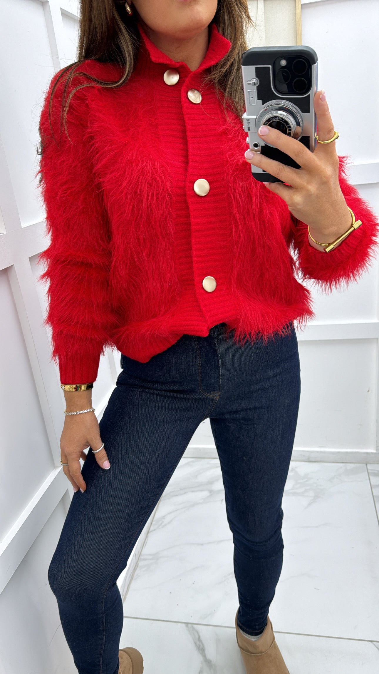 ANNABELLE red fur knit cardigan