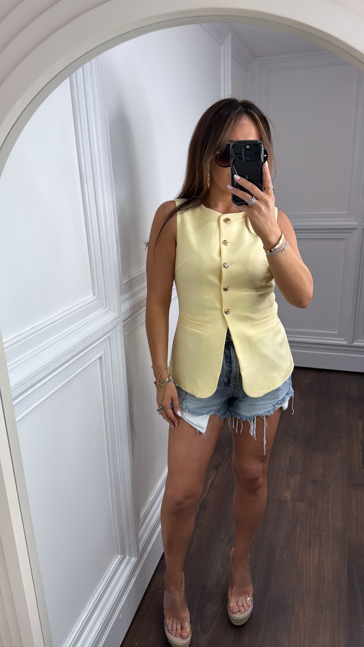 ANYA lemon tailored waist coat with gold buttons