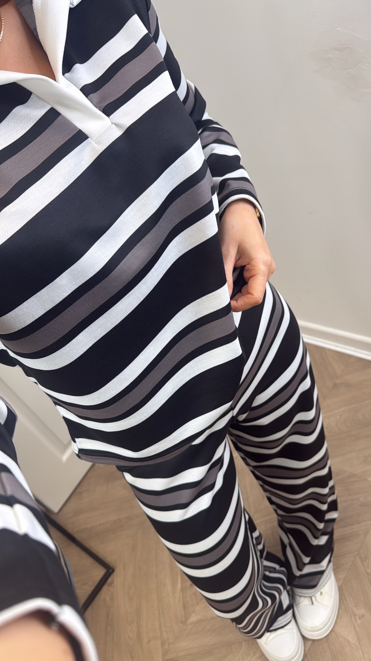 BOBBIE black striped rugby style lounge co-ord