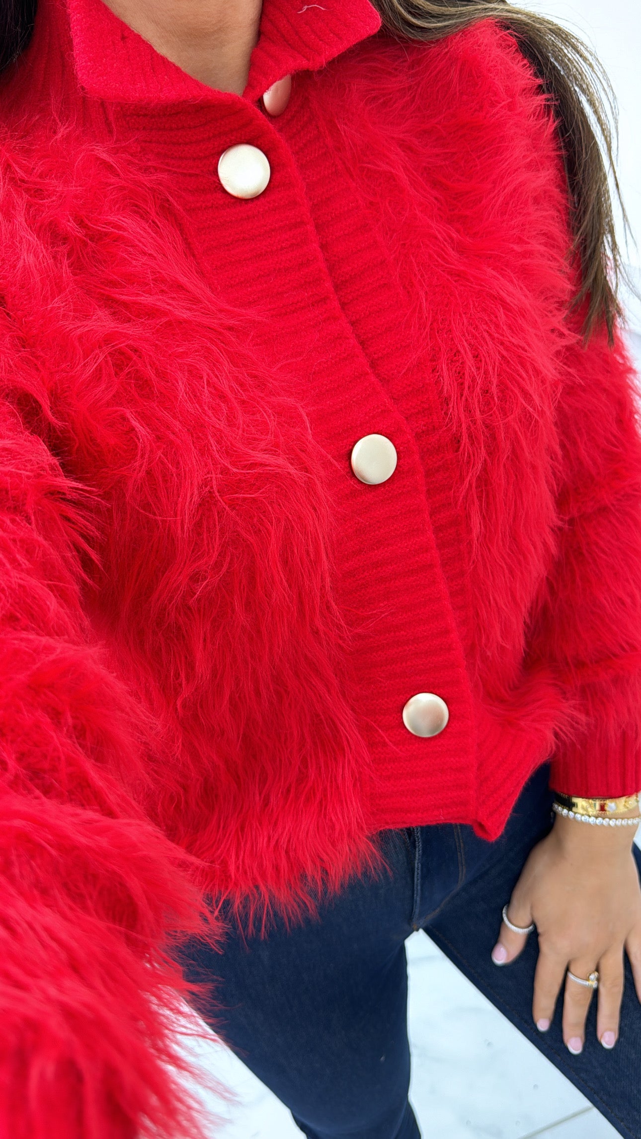 ANNABELLE red fur knit cardigan