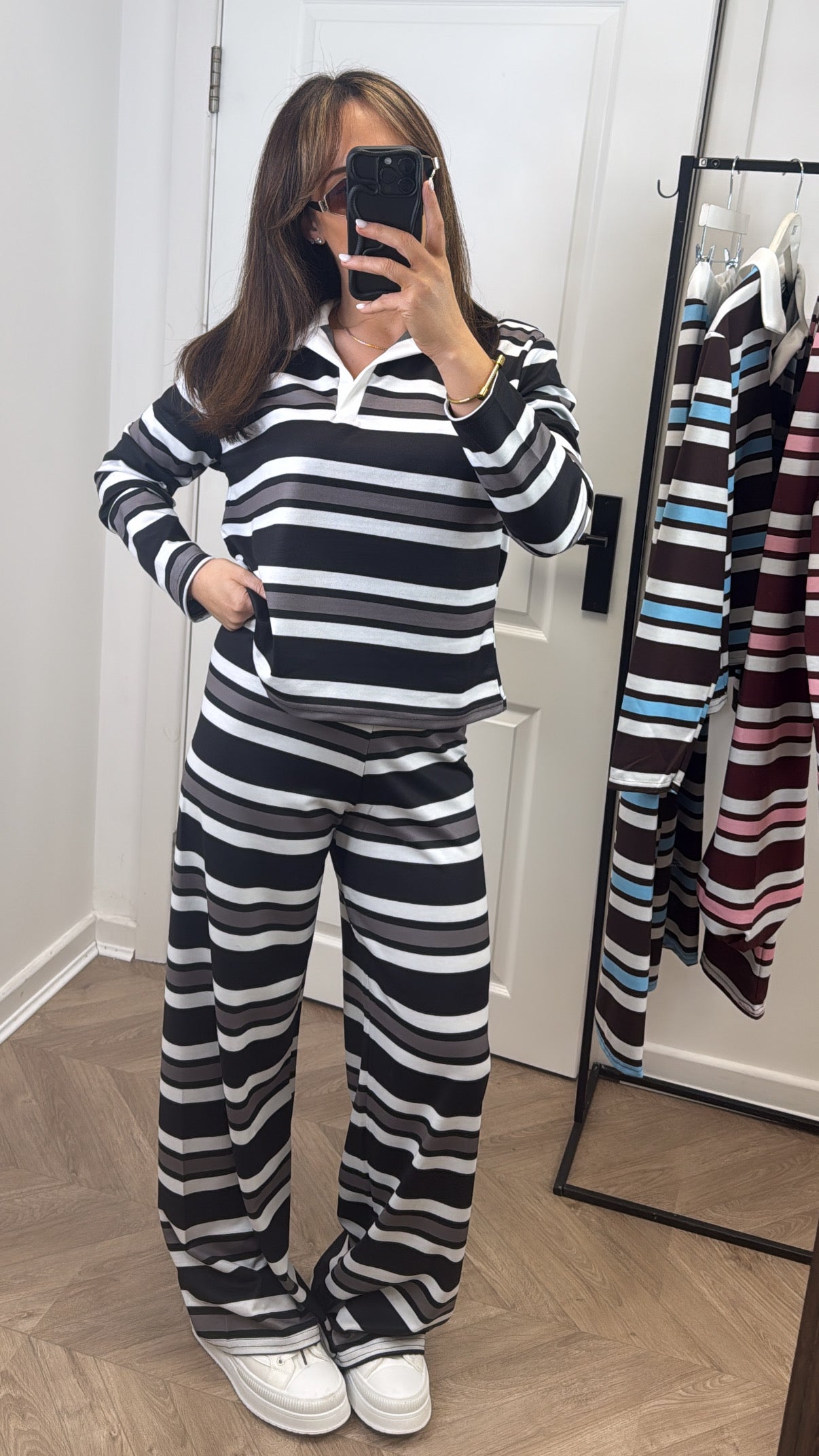 BOBBIE black striped rugby style lounge co-ord