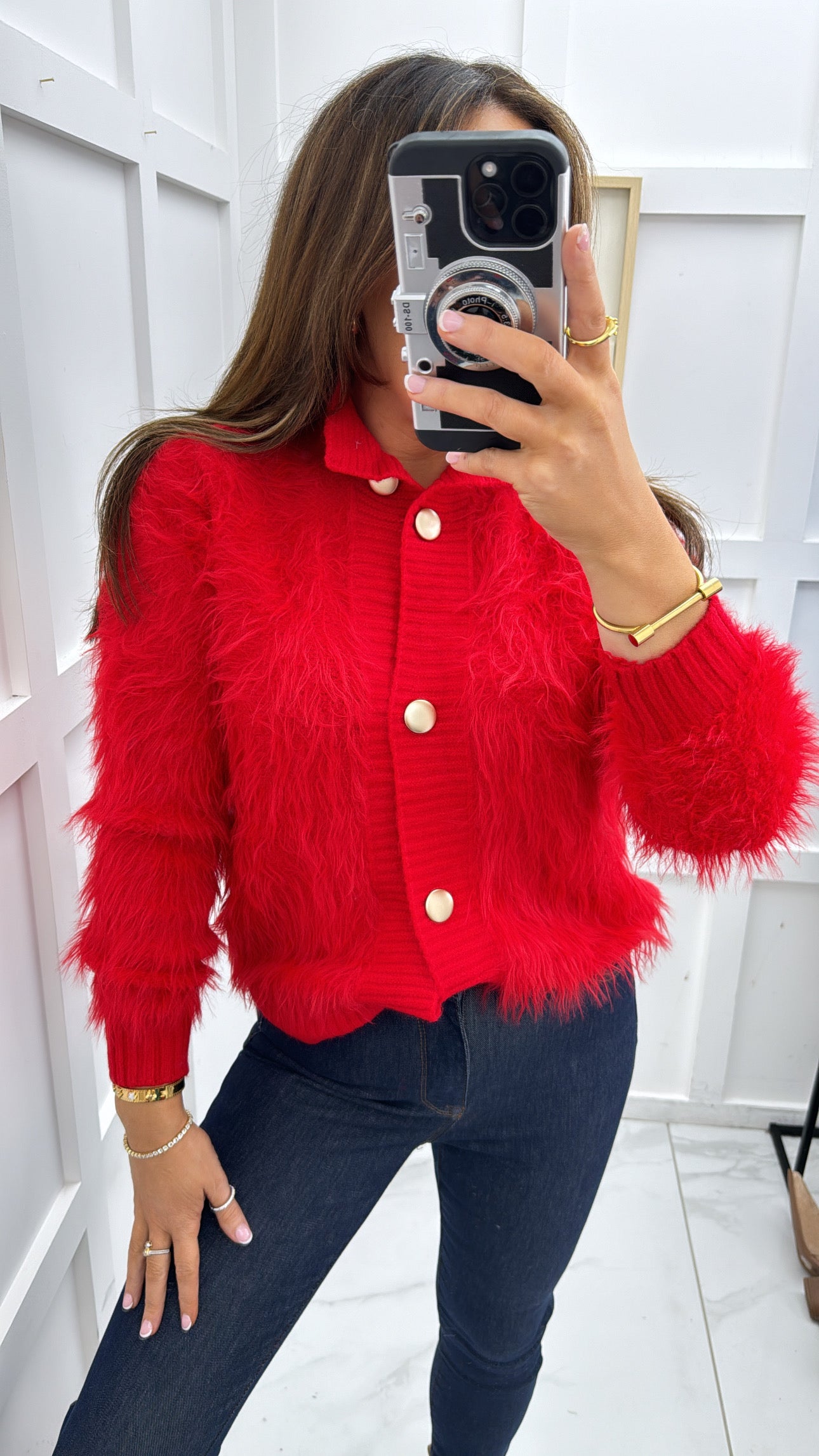 ANNABELLE red fur knit cardigan