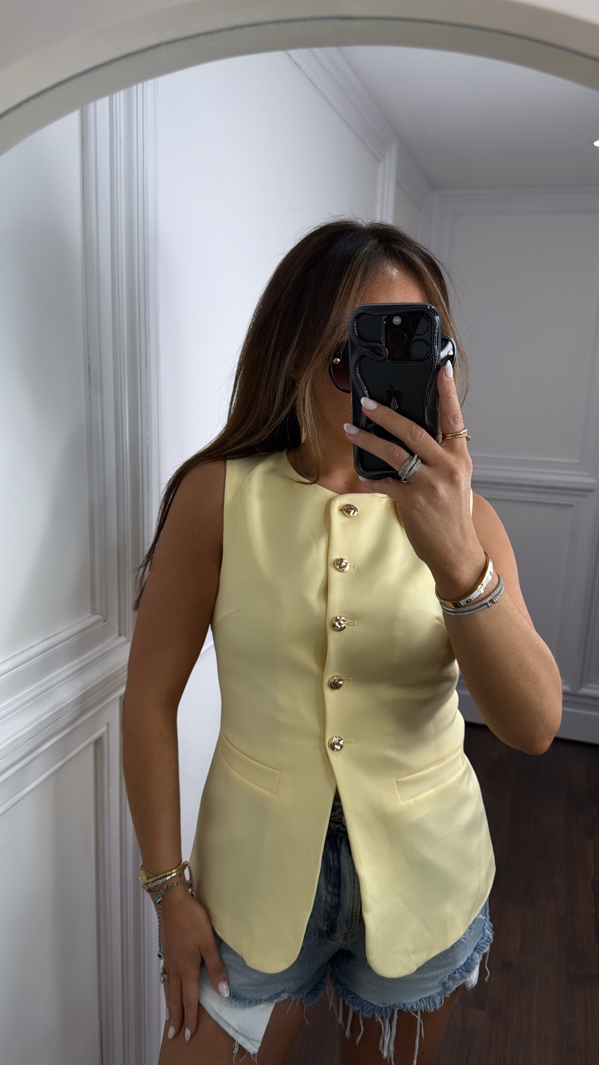 ANYA lemon tailored waist coat with gold buttons