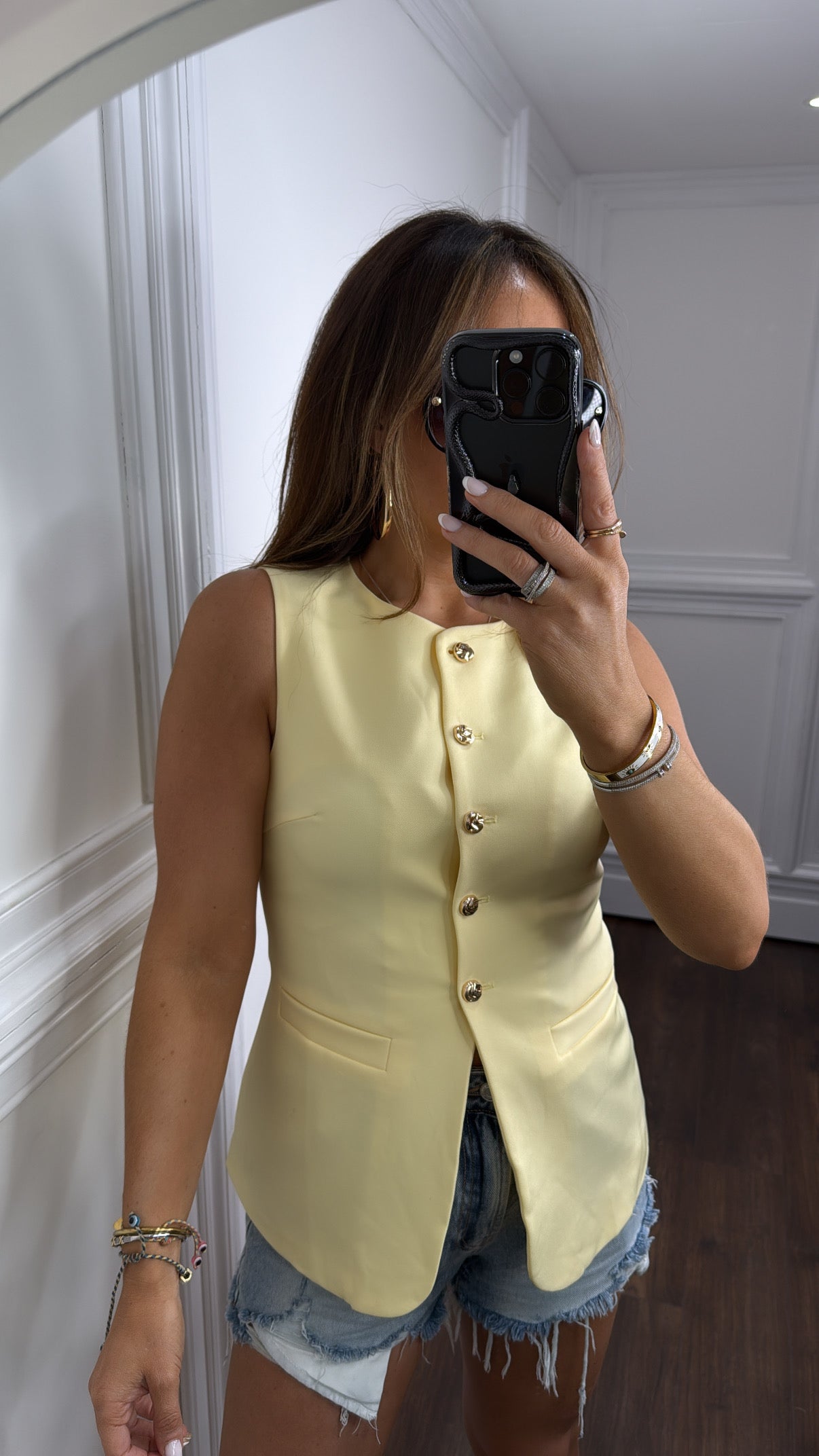 ANYA lemon tailored waist coat with gold buttons