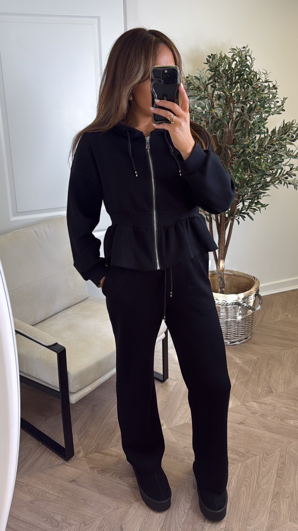 LUELLA black peplum jacket and trousers lounge set