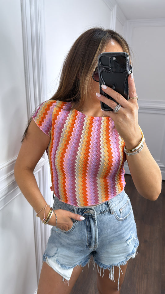 CHANTELLE pink zig zag top