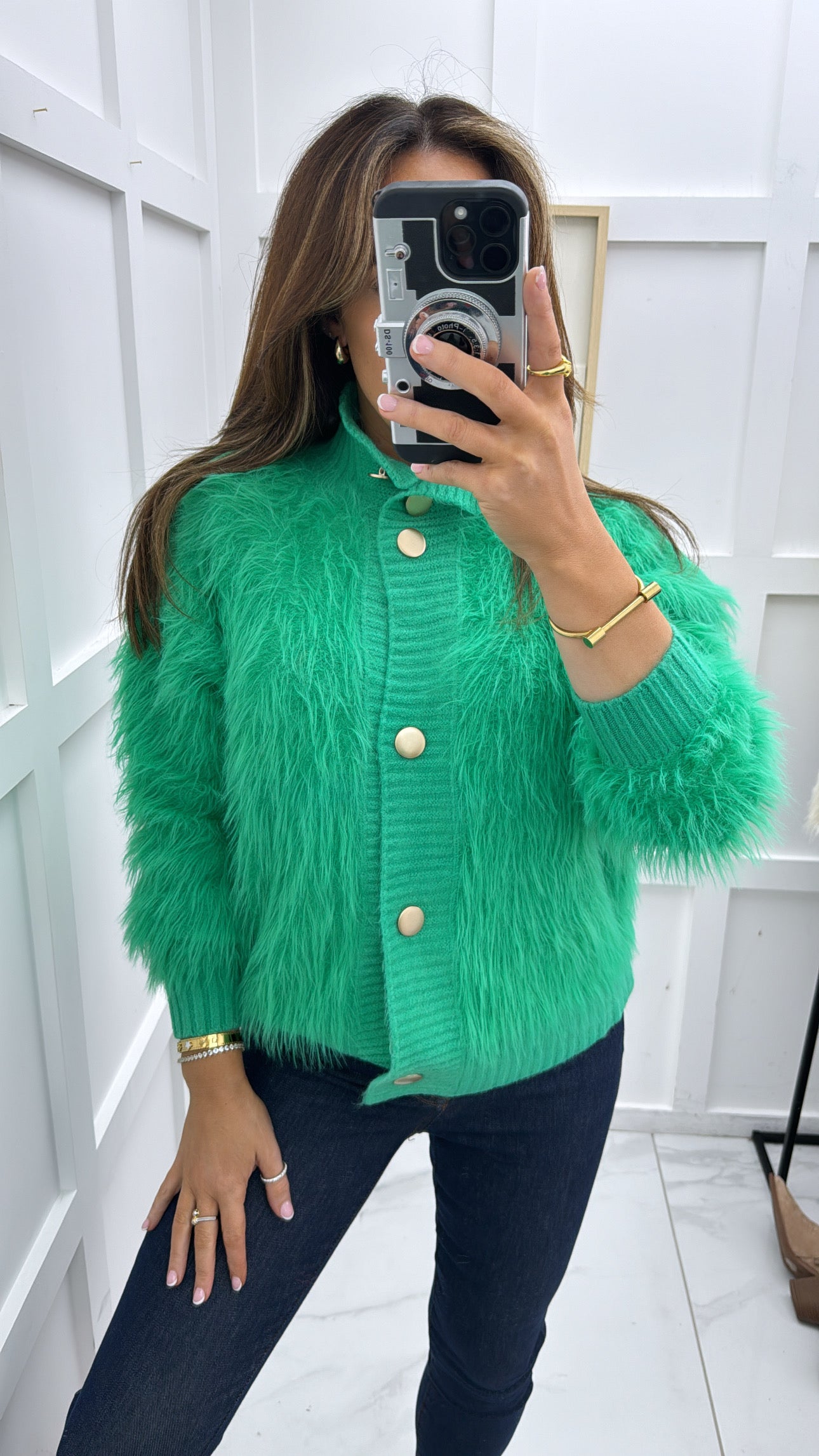 ANNABELLE green fur knit cardigan