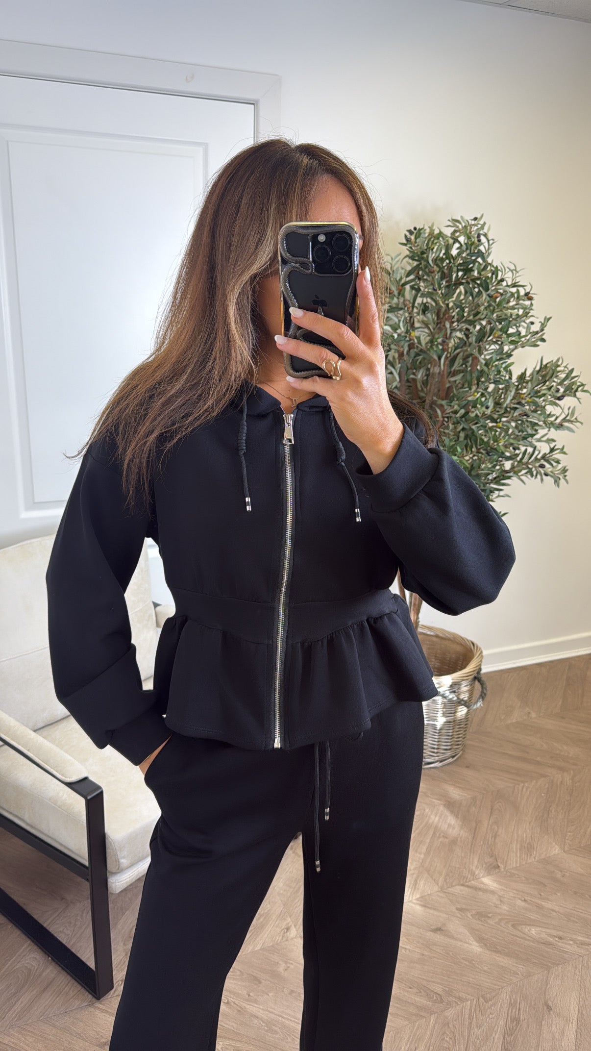 LUELLA black peplum jacket and trousers lounge set