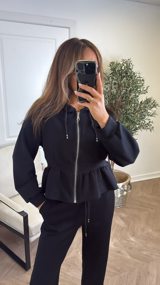 LUELLA black peplum jacket and trousers lounge set
