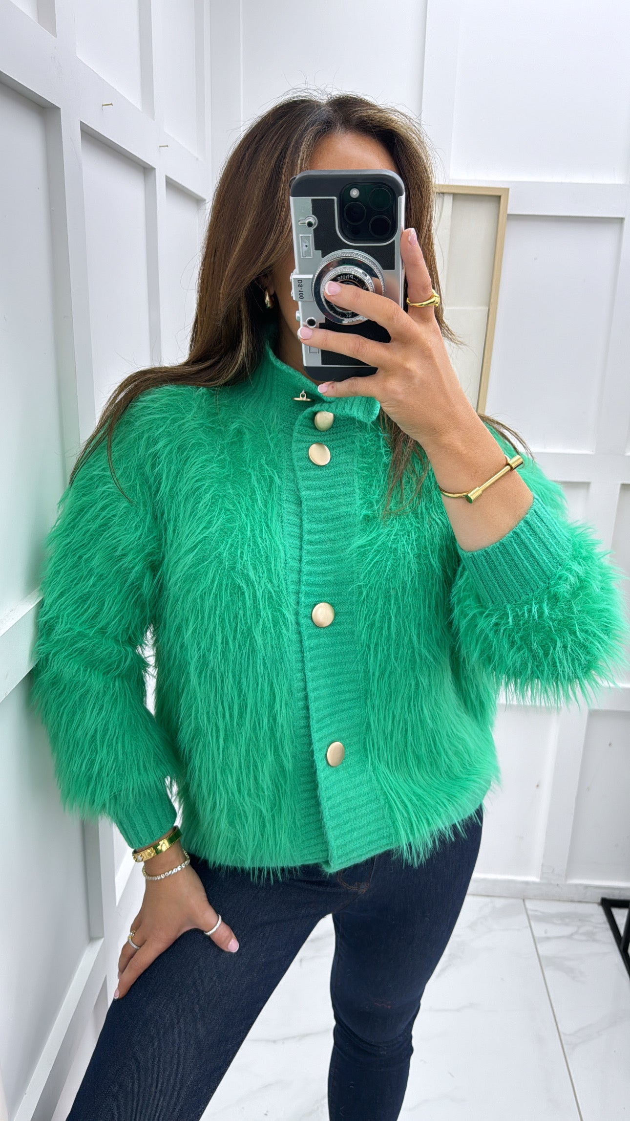 ANNABELLE green fur knit cardigan