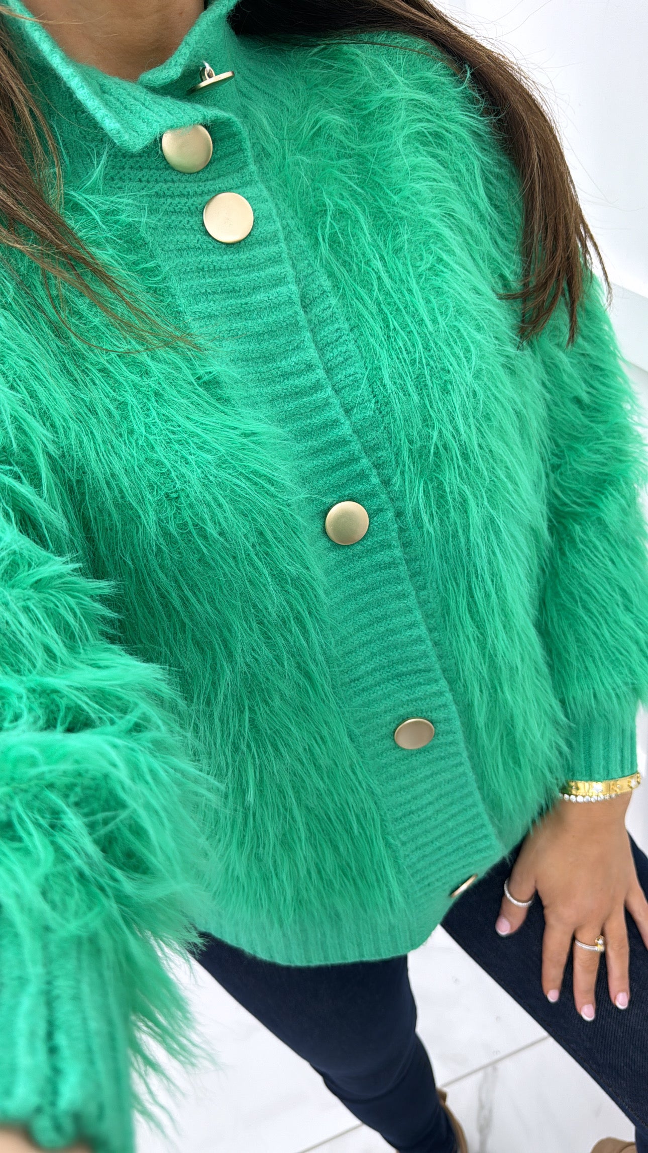 ANNABELLE green fur knit cardigan