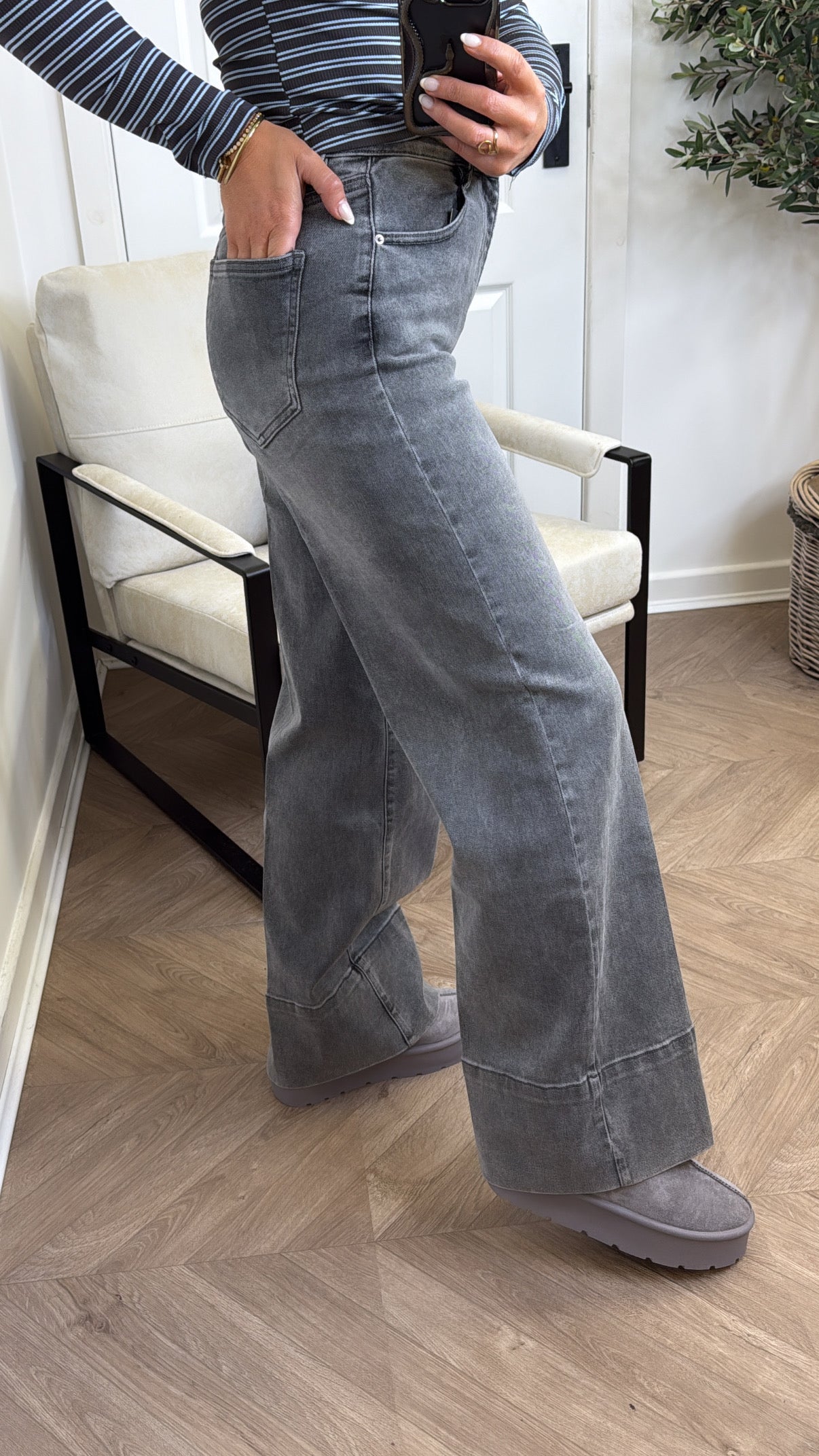 MAEVE grey denim stretchy flared jeans