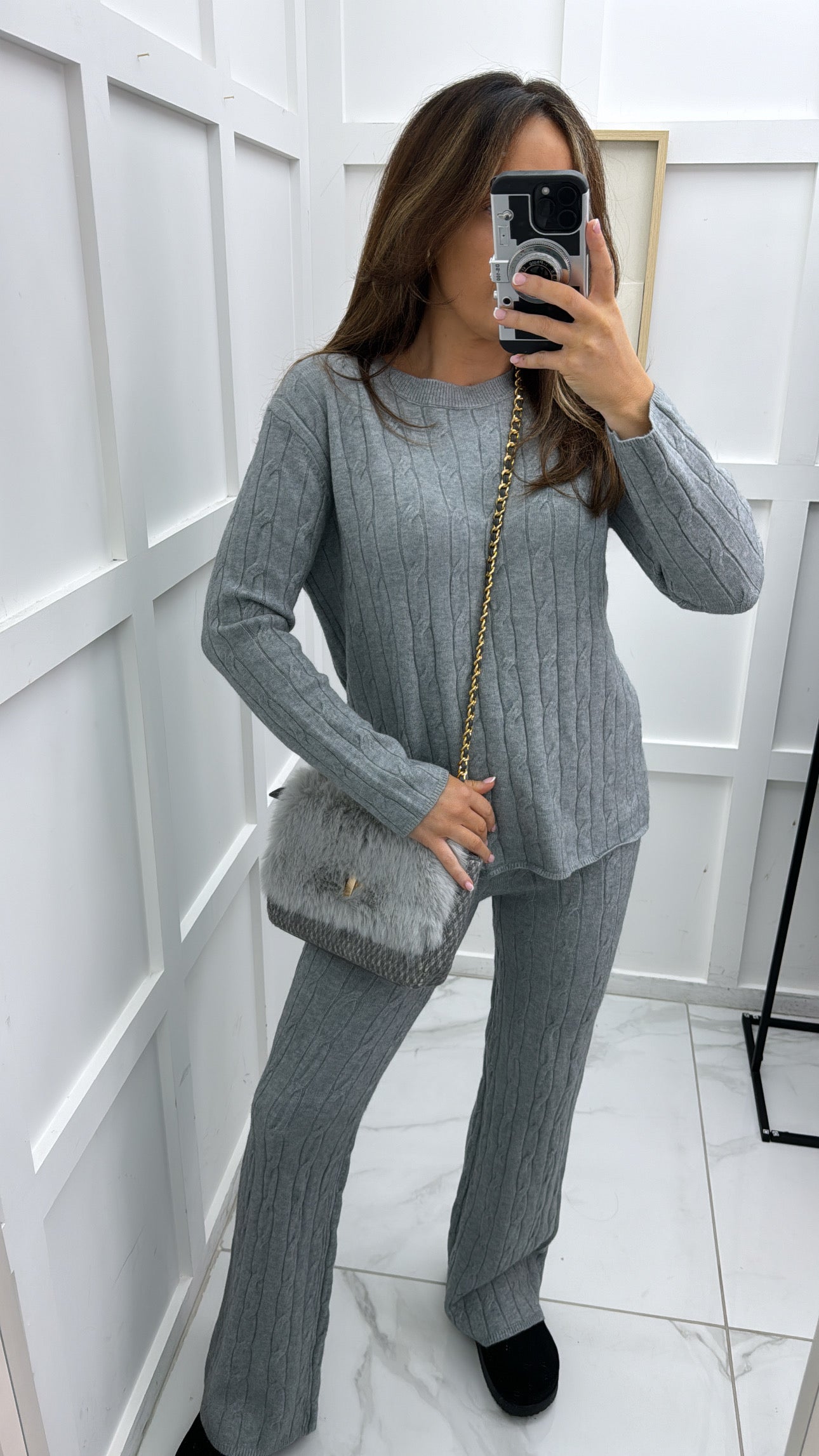 SOFIA grey knitted top & wide leg joggers co-ord