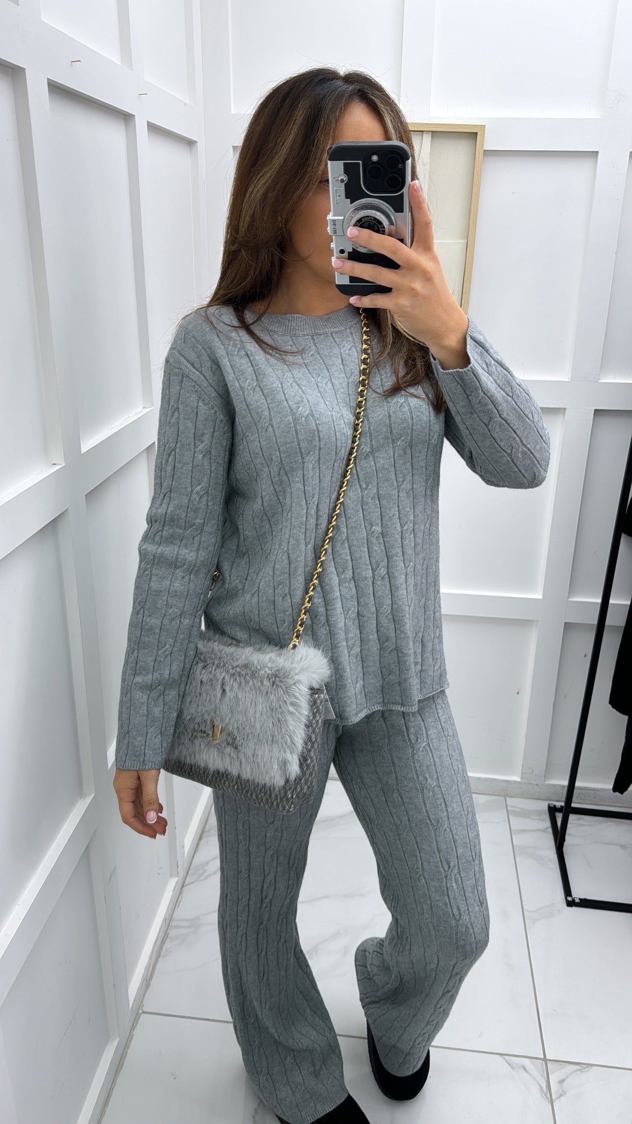 SOFIA grey knitted top & wide leg joggers co-ord