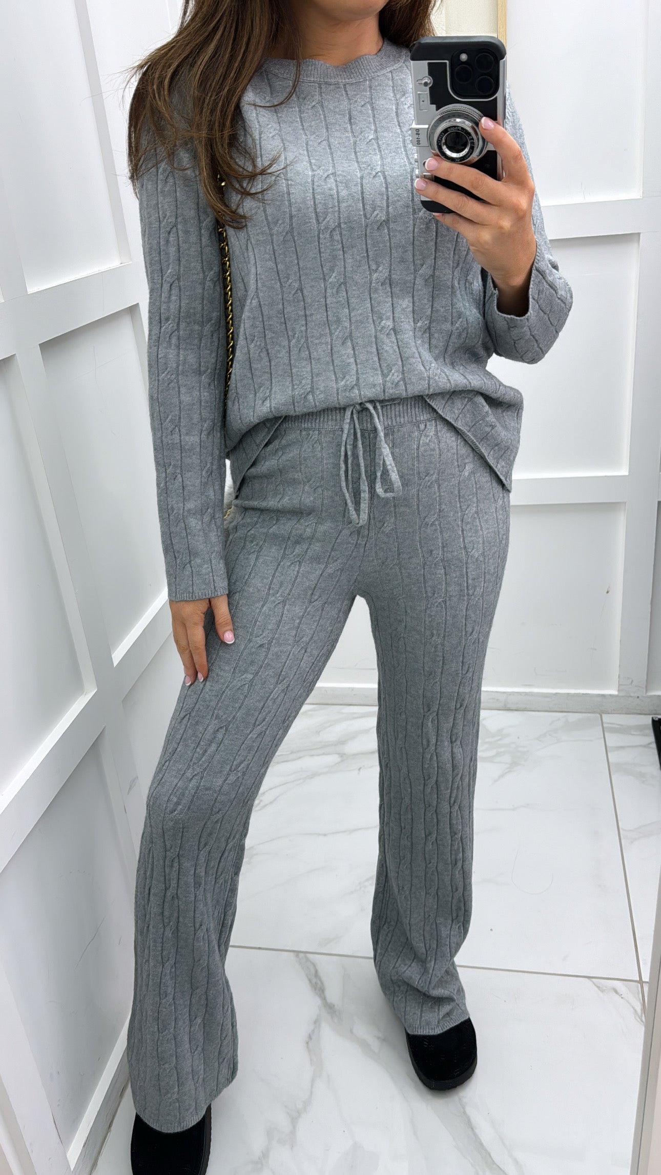 SOFIA grey knitted top & wide leg joggers co-ord