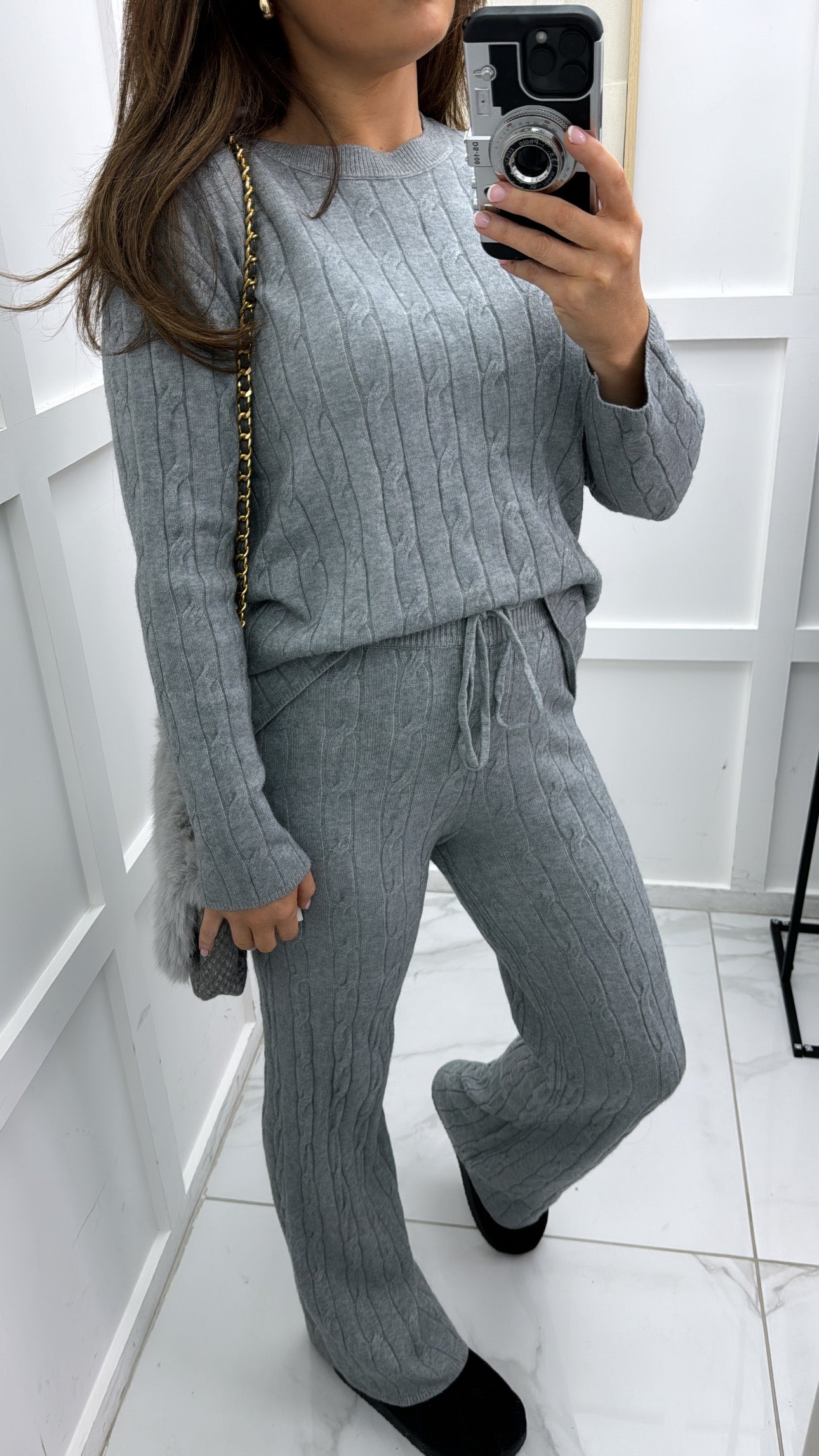 SOFIA grey knitted top & wide leg joggers co-ord