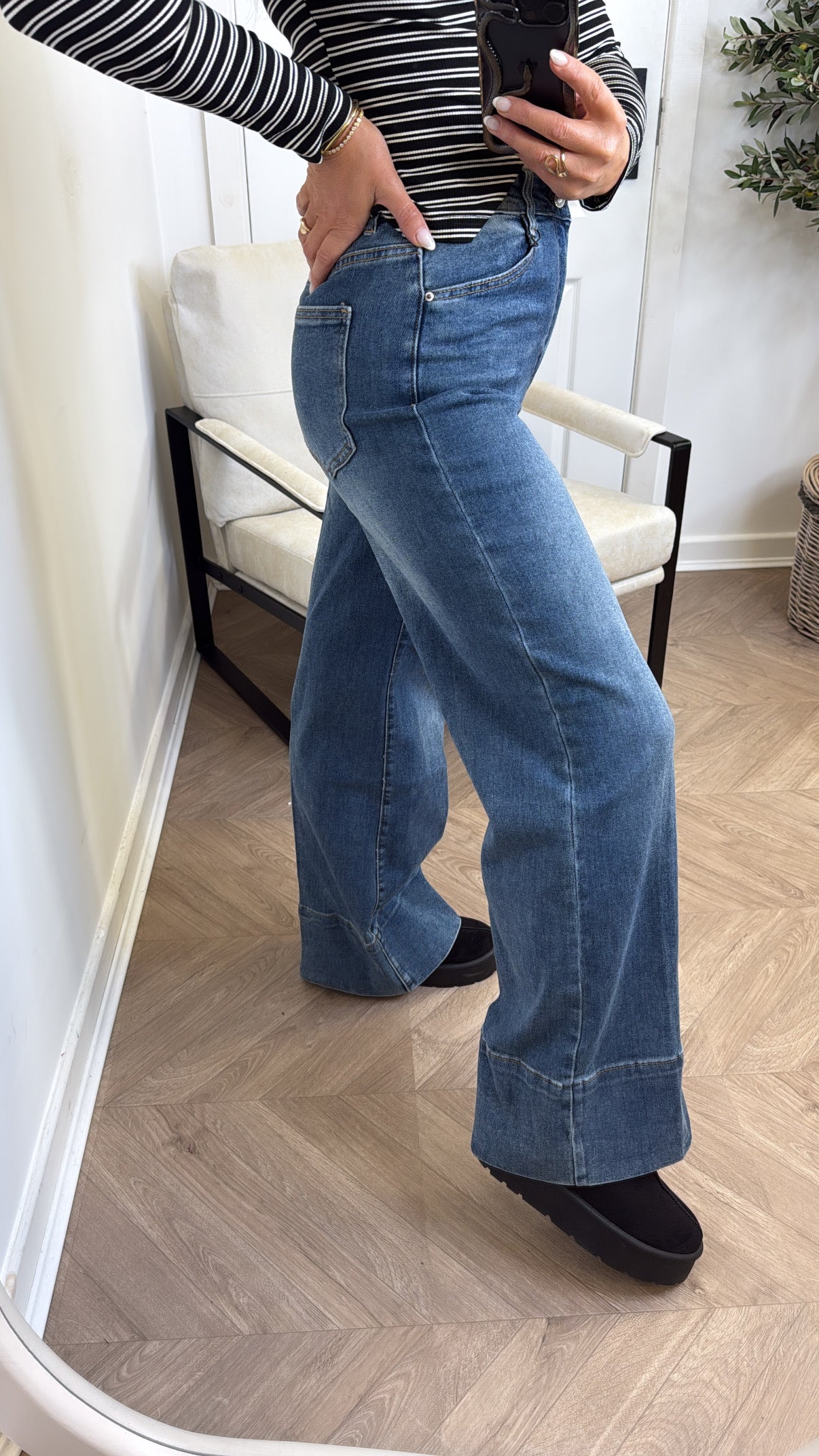 MAEVE blue denim stretchy flared jeans
