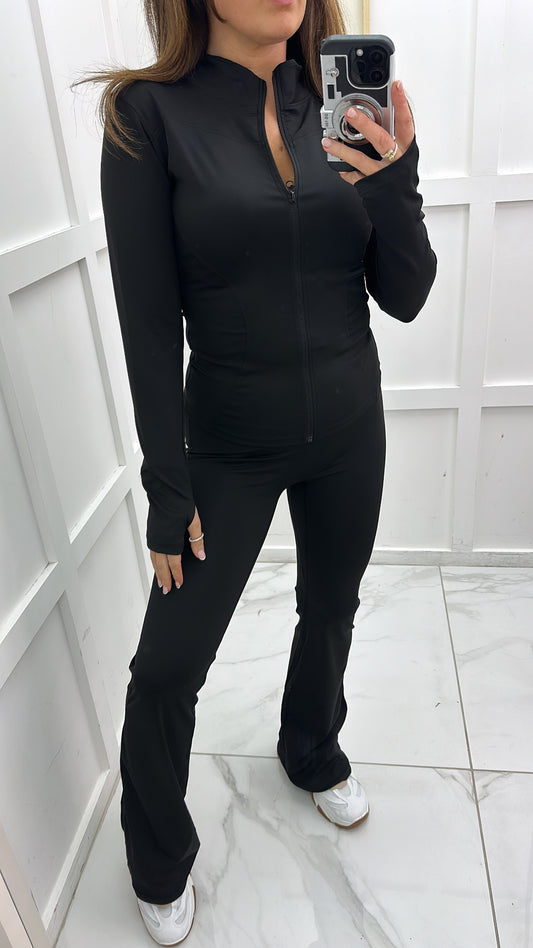 EMMIE black jacket and flare leggings gym set