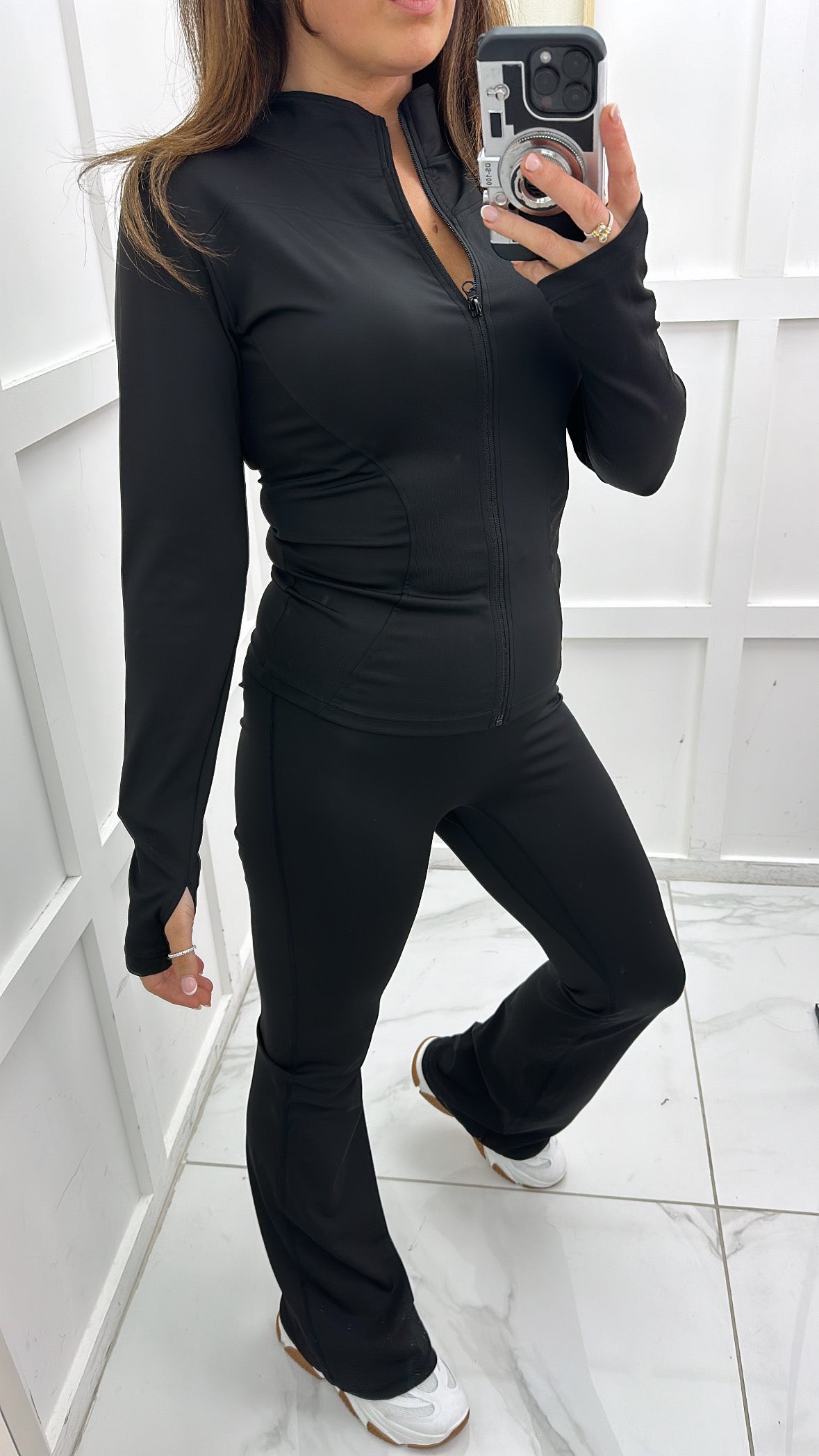 EMMIE black jacket and flare leggings gym set