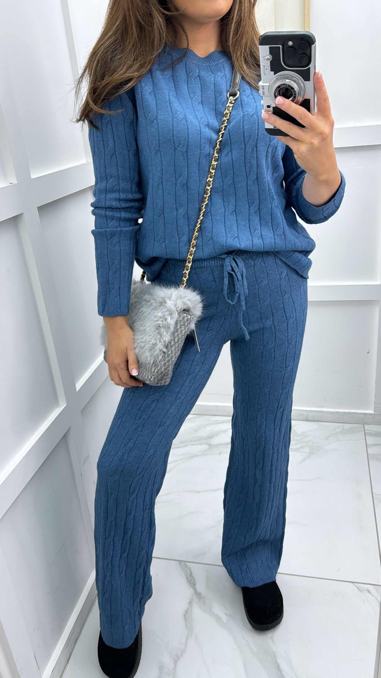 SOFIA blue knitted top & wide leg joggers co-ord