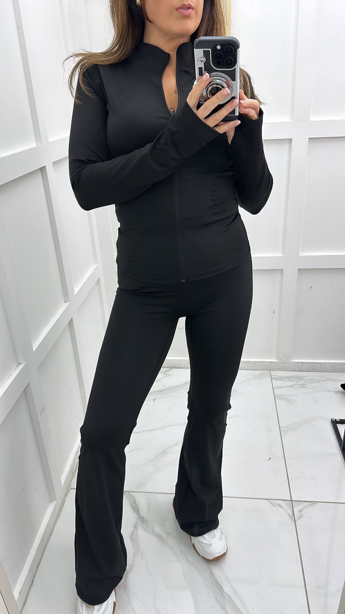 EMMIE black jacket and flare leggings gym set