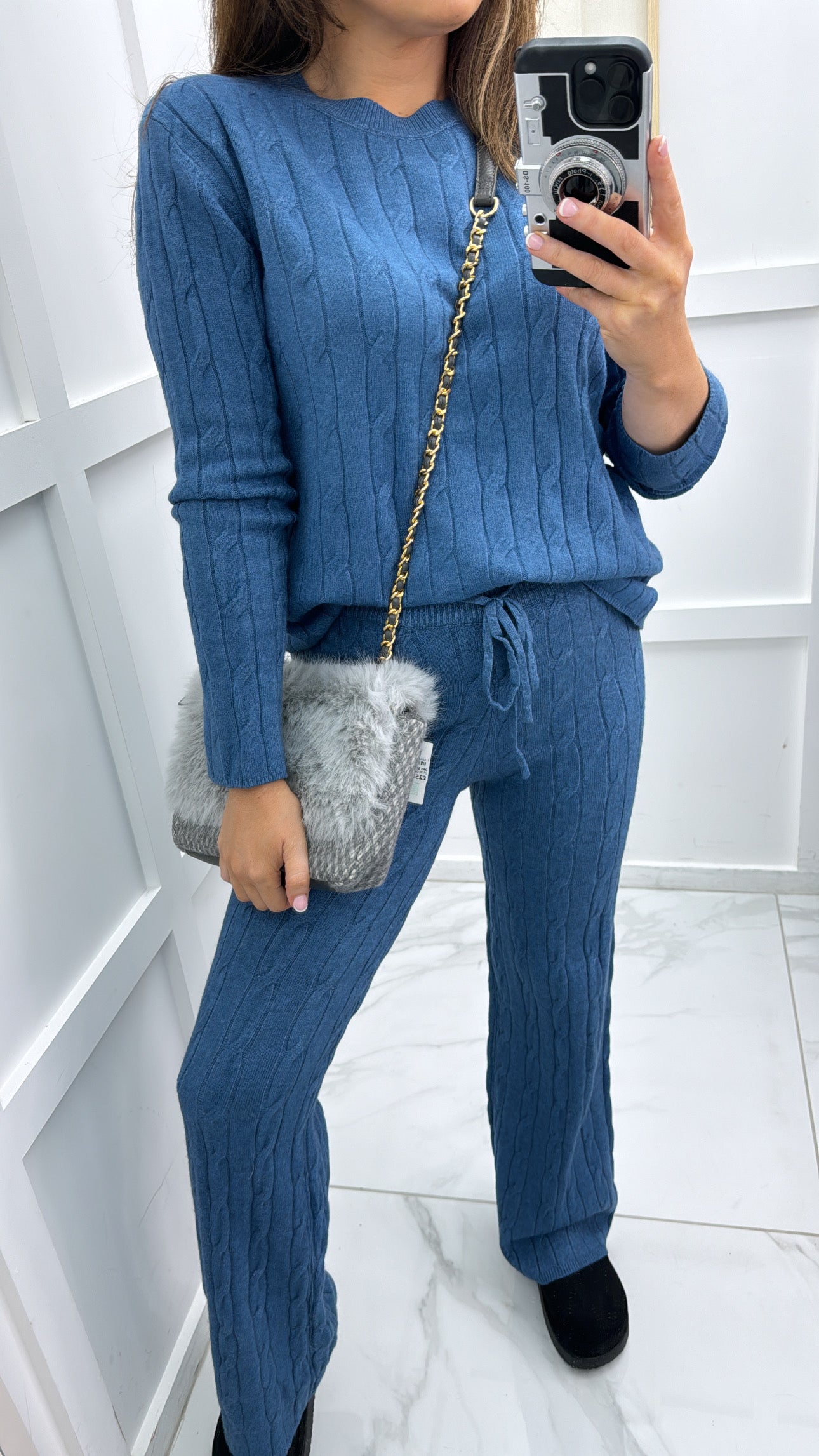 SOFIA blue knitted top & wide leg joggers co-ord