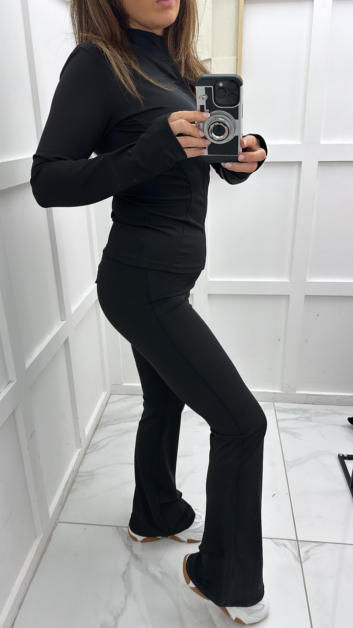 EMMIE black jacket and flare leggings gym set