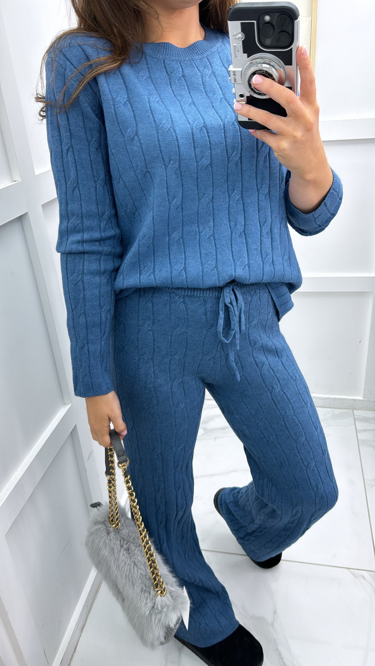 SOFIA blue knitted top & wide leg joggers co-ord