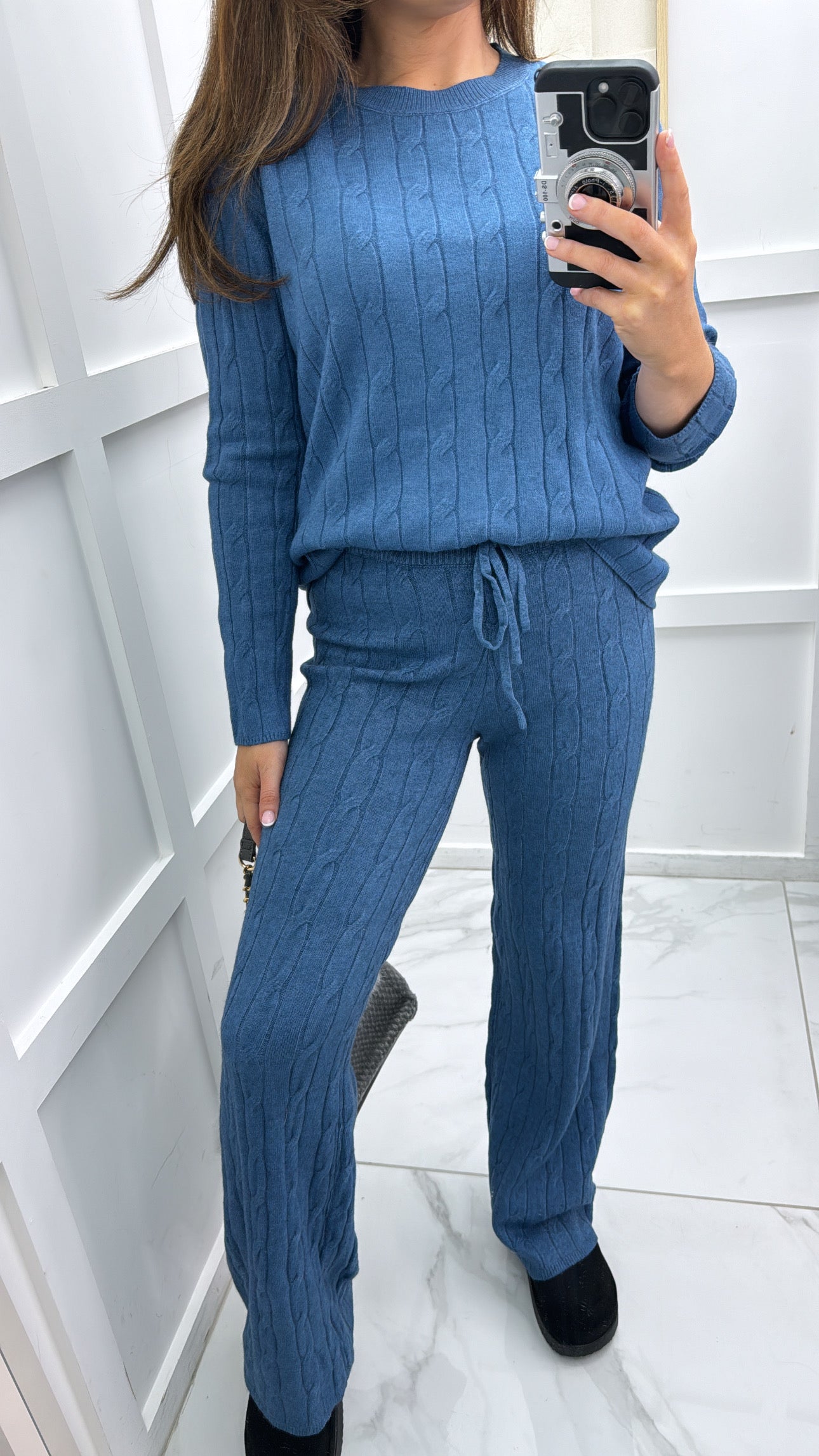 SOFIA blue knitted top & wide leg joggers co-ord