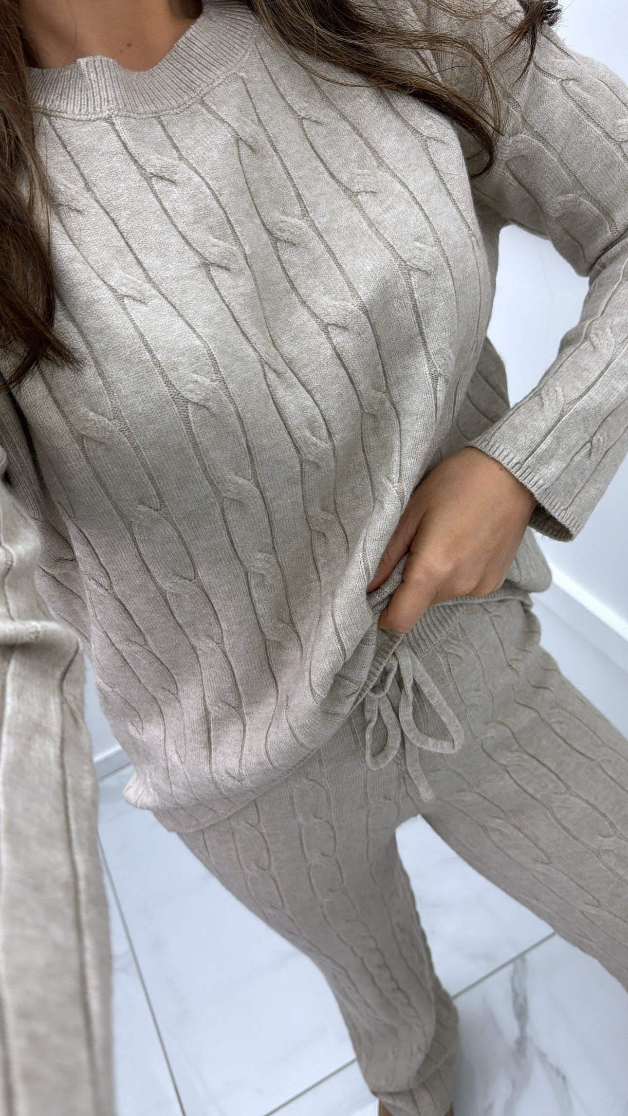 SOFIA beige knitted top & wide leg joggers co-ord