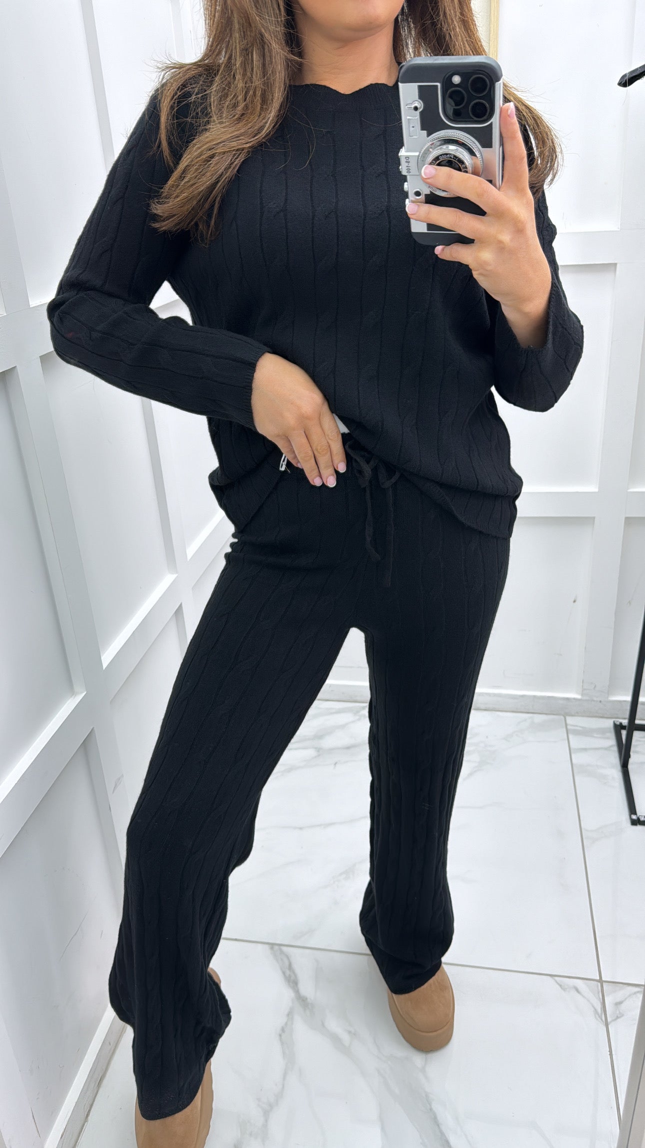 SOFIA black knitted top & wide leg joggers co-ord