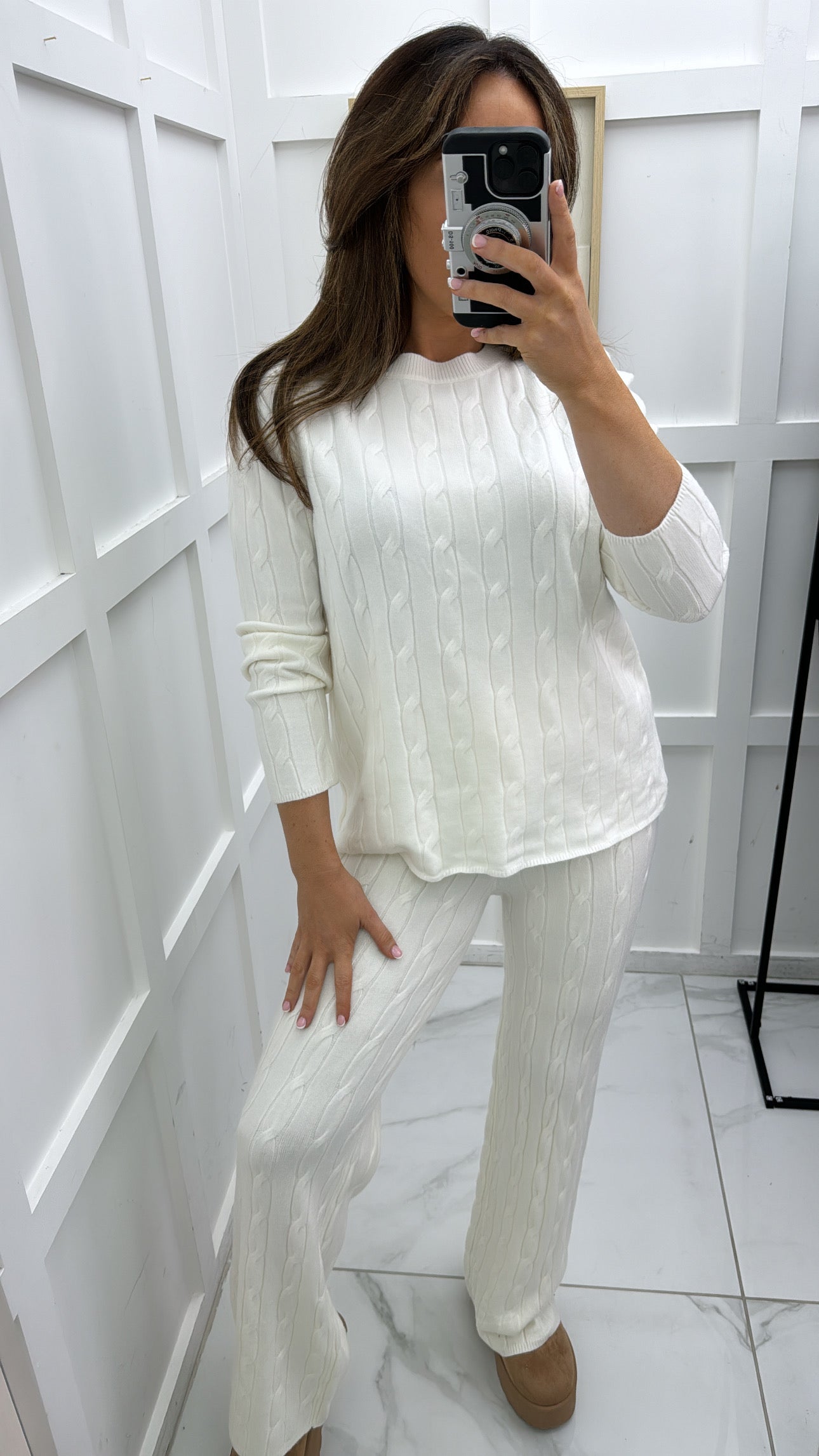 SOFIA cream knitted top & wide leg joggers co-ord