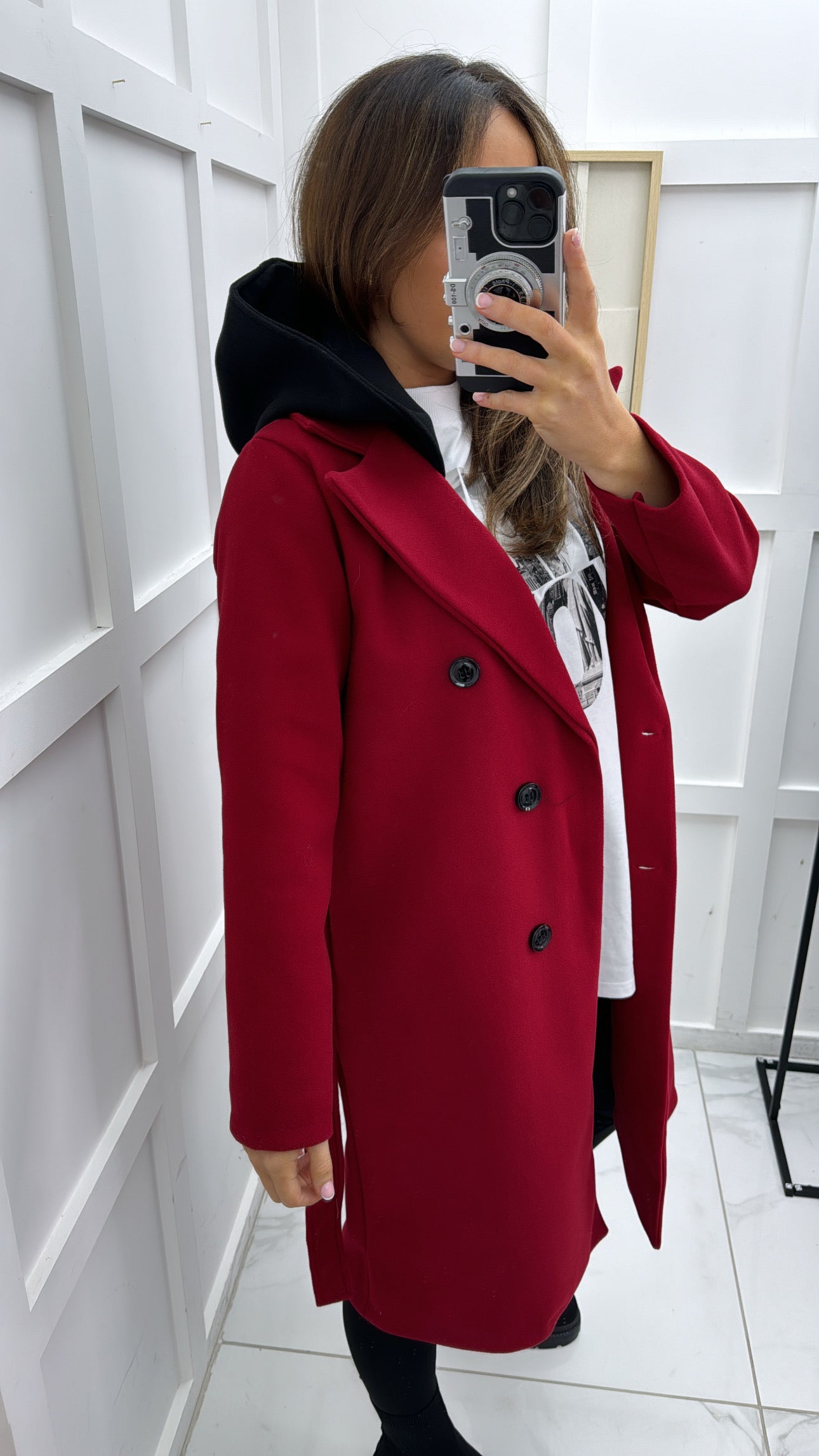 PAISLEY red hood detail soft trench coat