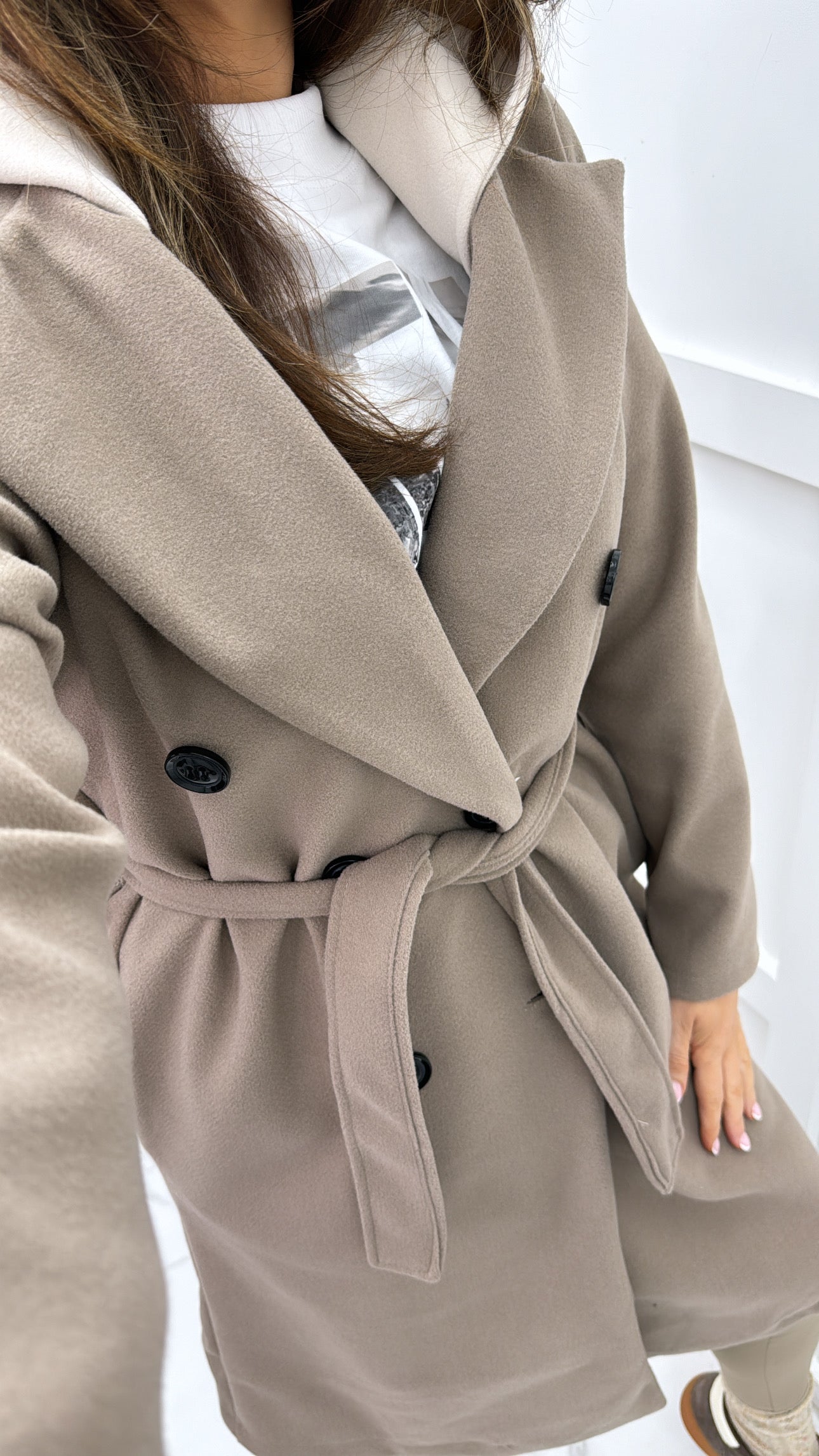 PAISLEY mocha hood detail soft trench coat