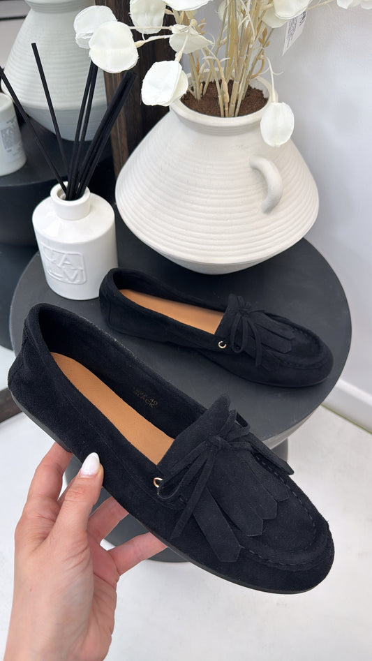 TALIA black faux suede loafers