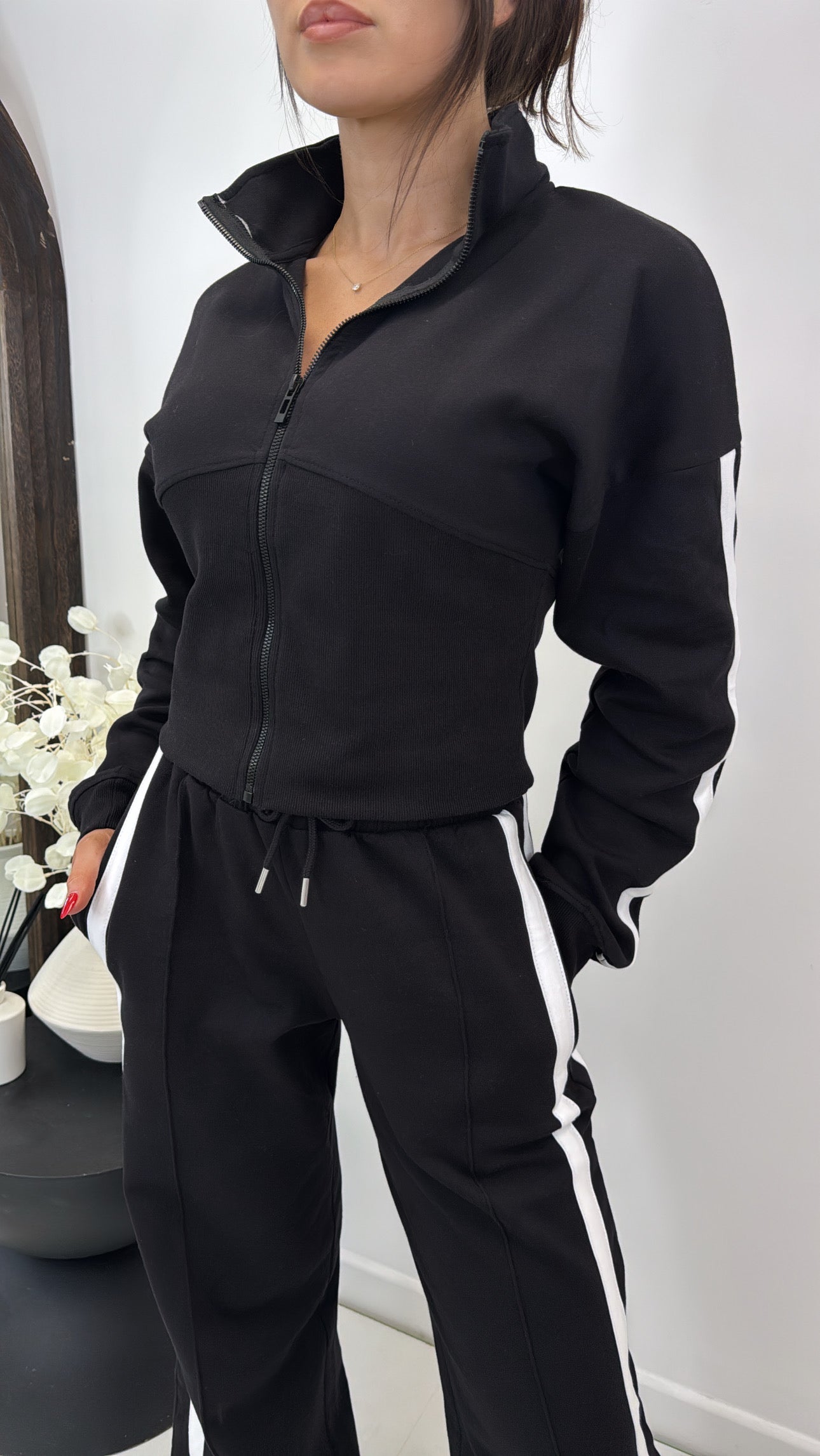 VANESSA black jacket and joggers lounge set