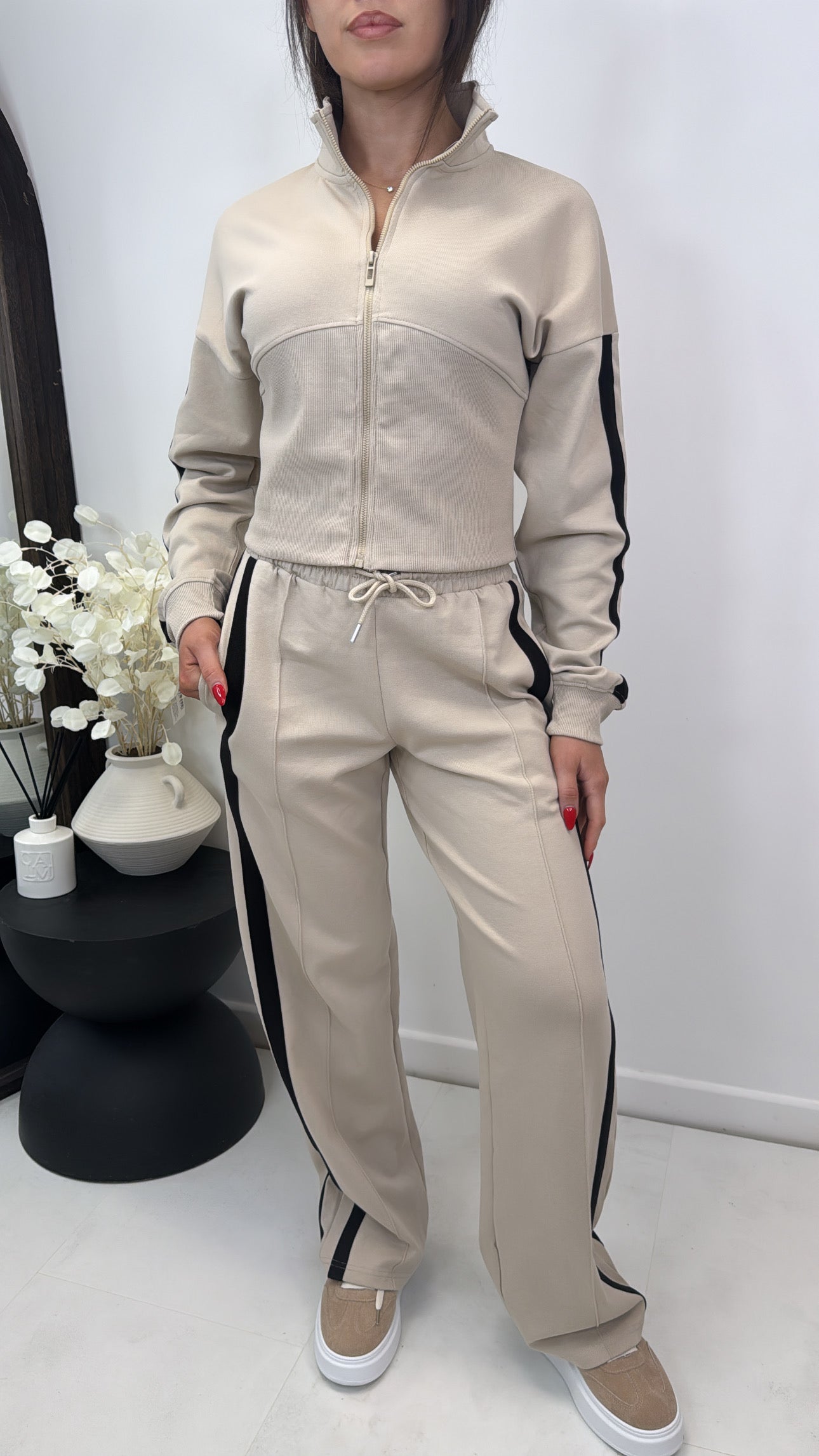 VANESSA beige jacket and joggers lounge set