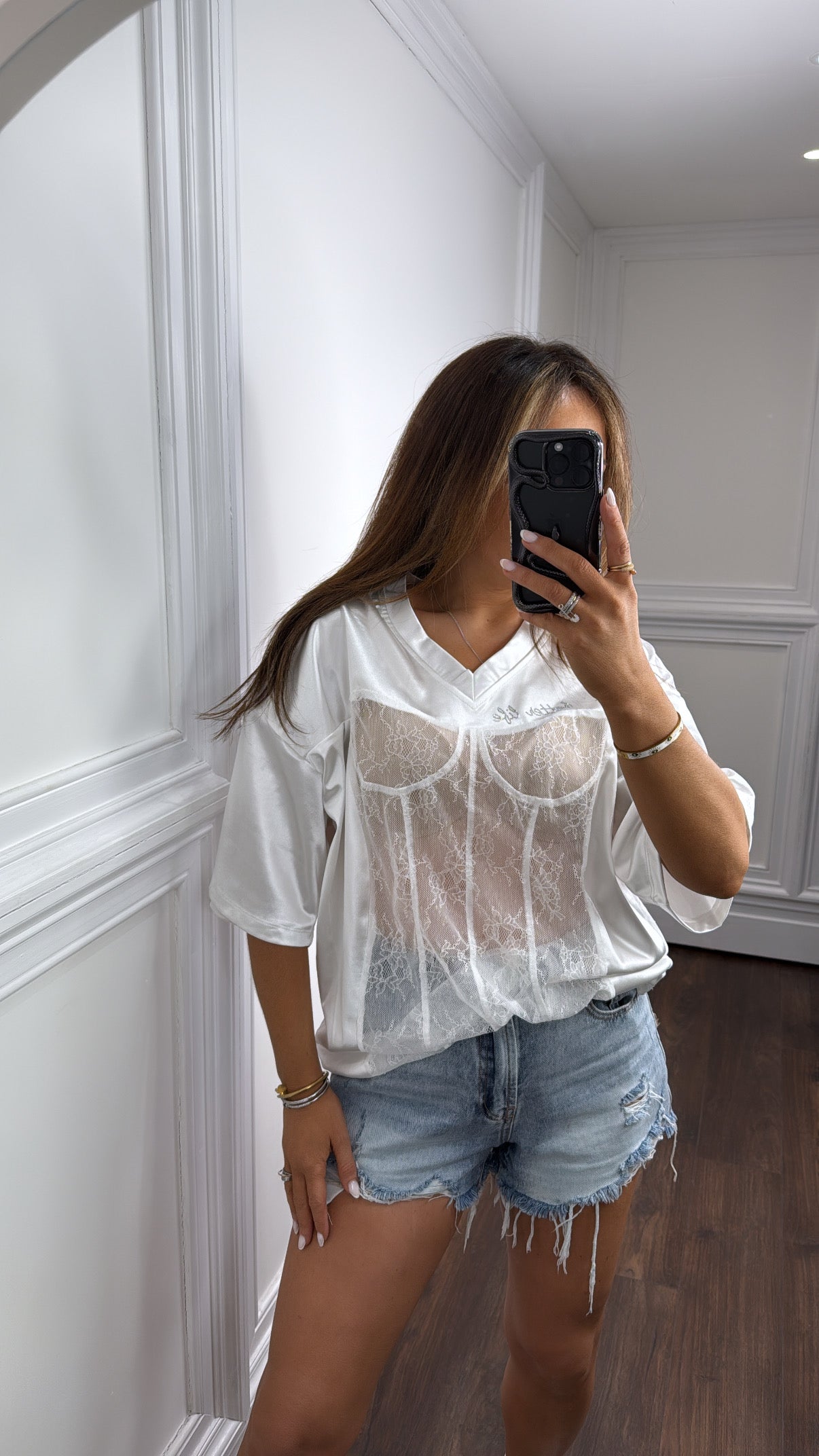 BETTER LIFE white satin and lace basketball top