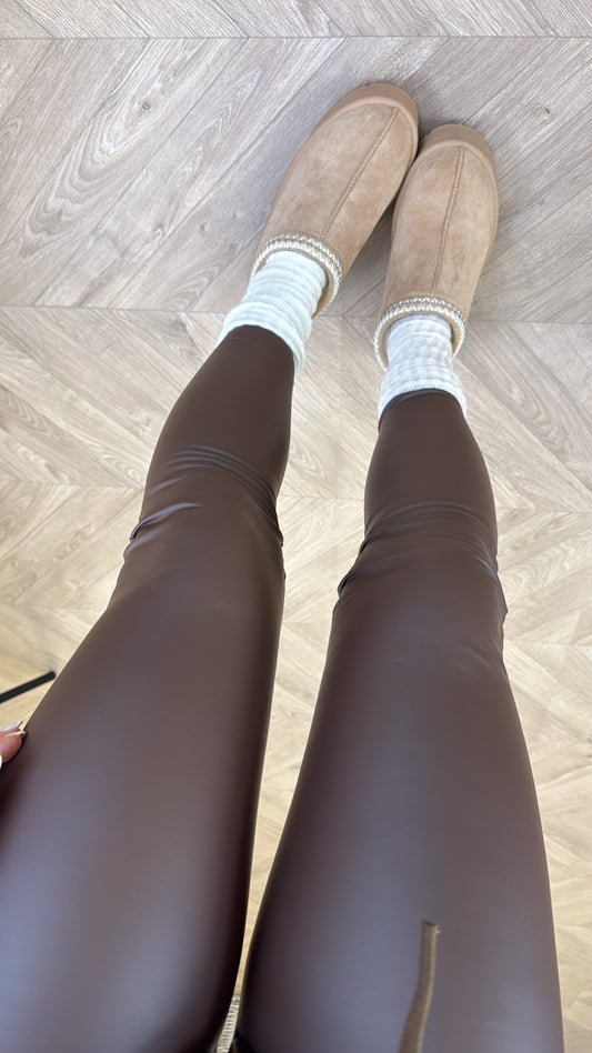 SHONA brown faux leather leggings