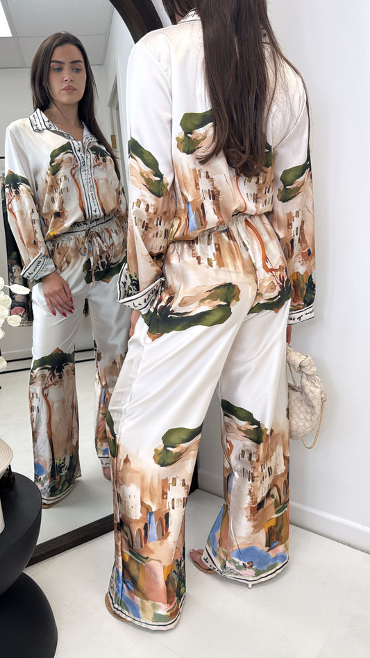 LULU white printed satin co-ord