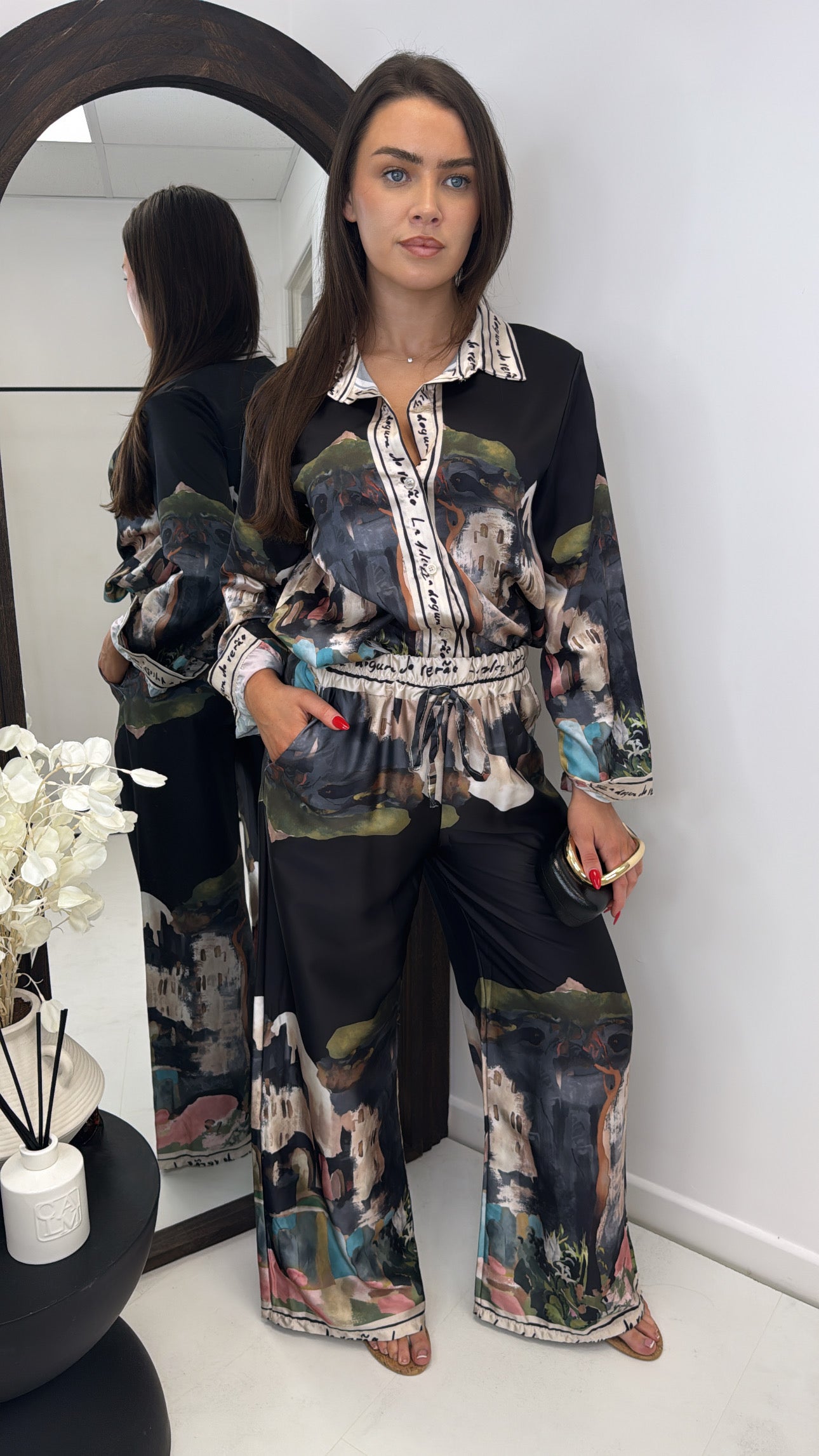 LULU black printed satin co-ord