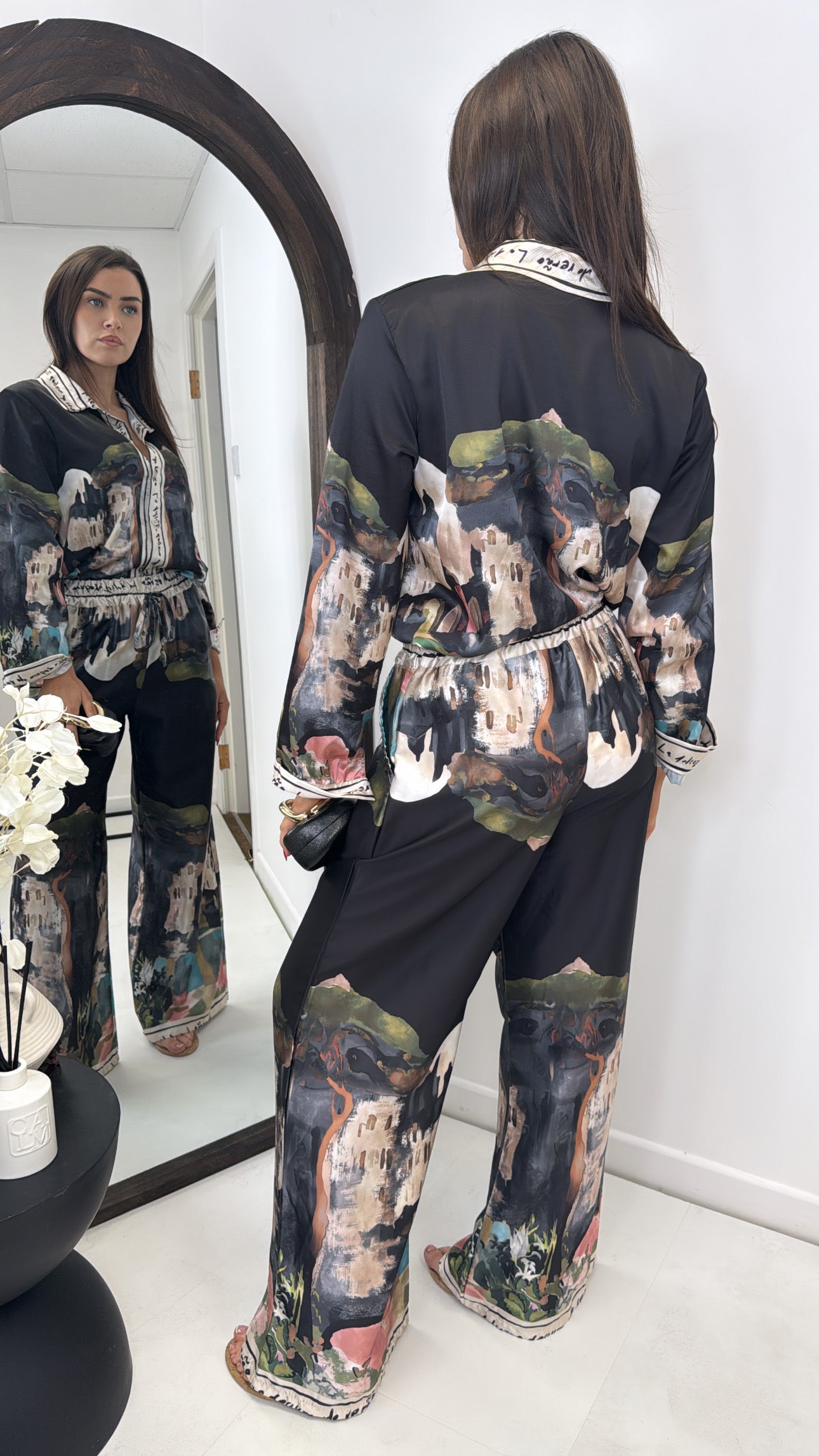 LULU black printed satin co-ord