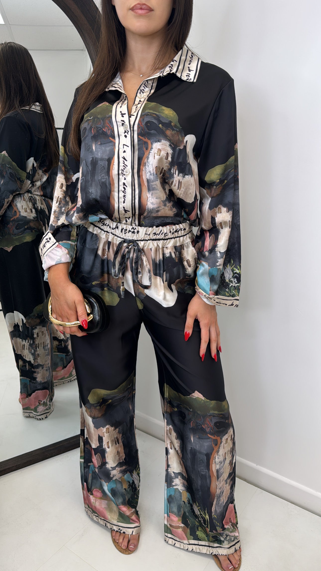 LULU black printed satin co-ord