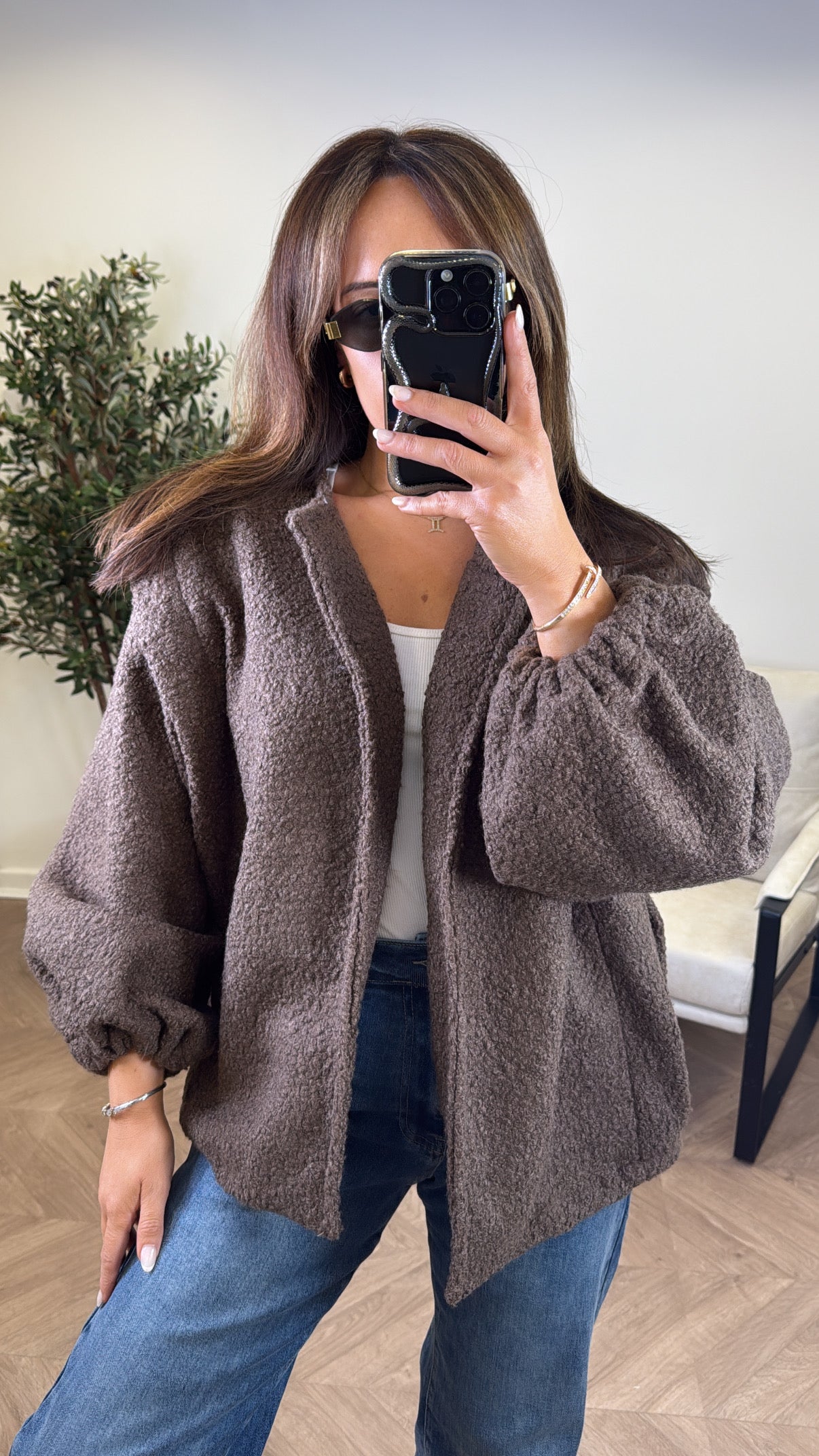 MILEY brown teddy jacket with structured shoulder