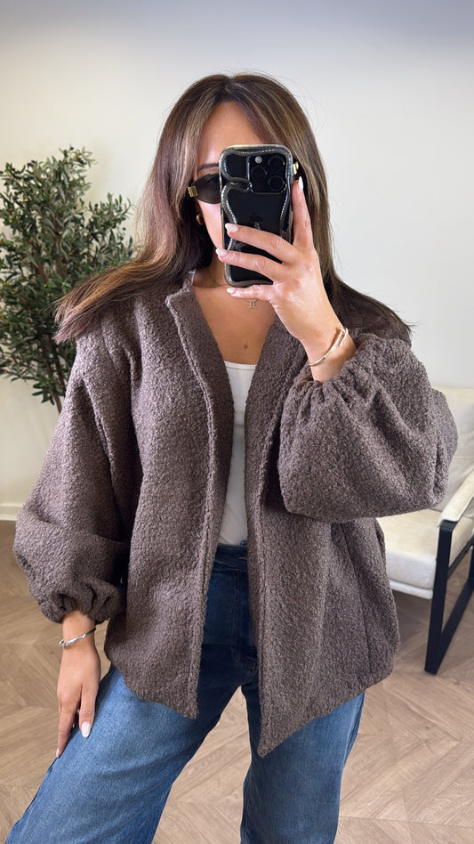 MILEY brown teddy jacket with structured shoulder