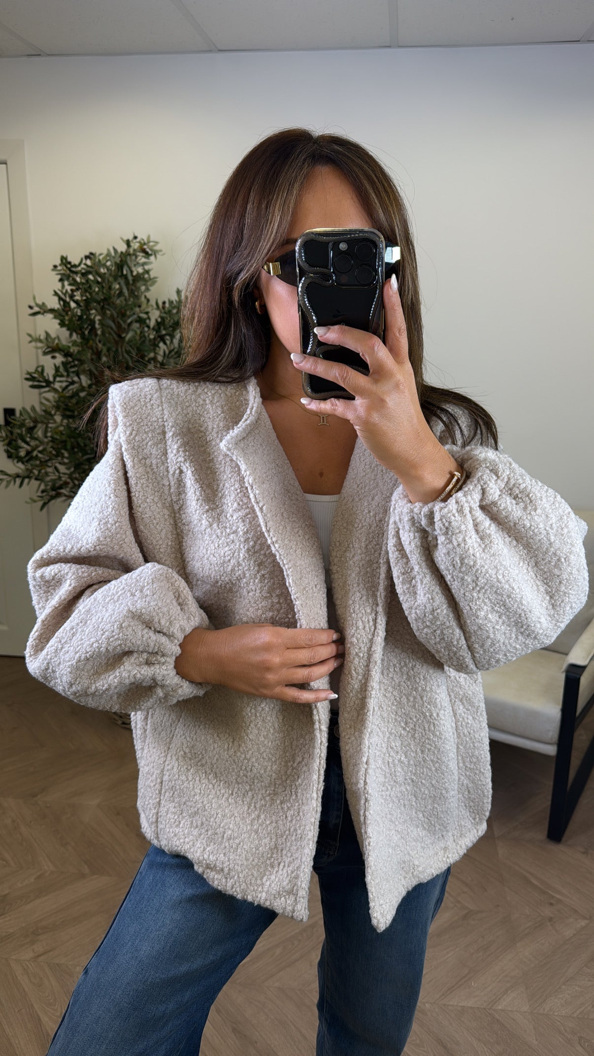 MILEY beige teddy jacket with structured shoulder